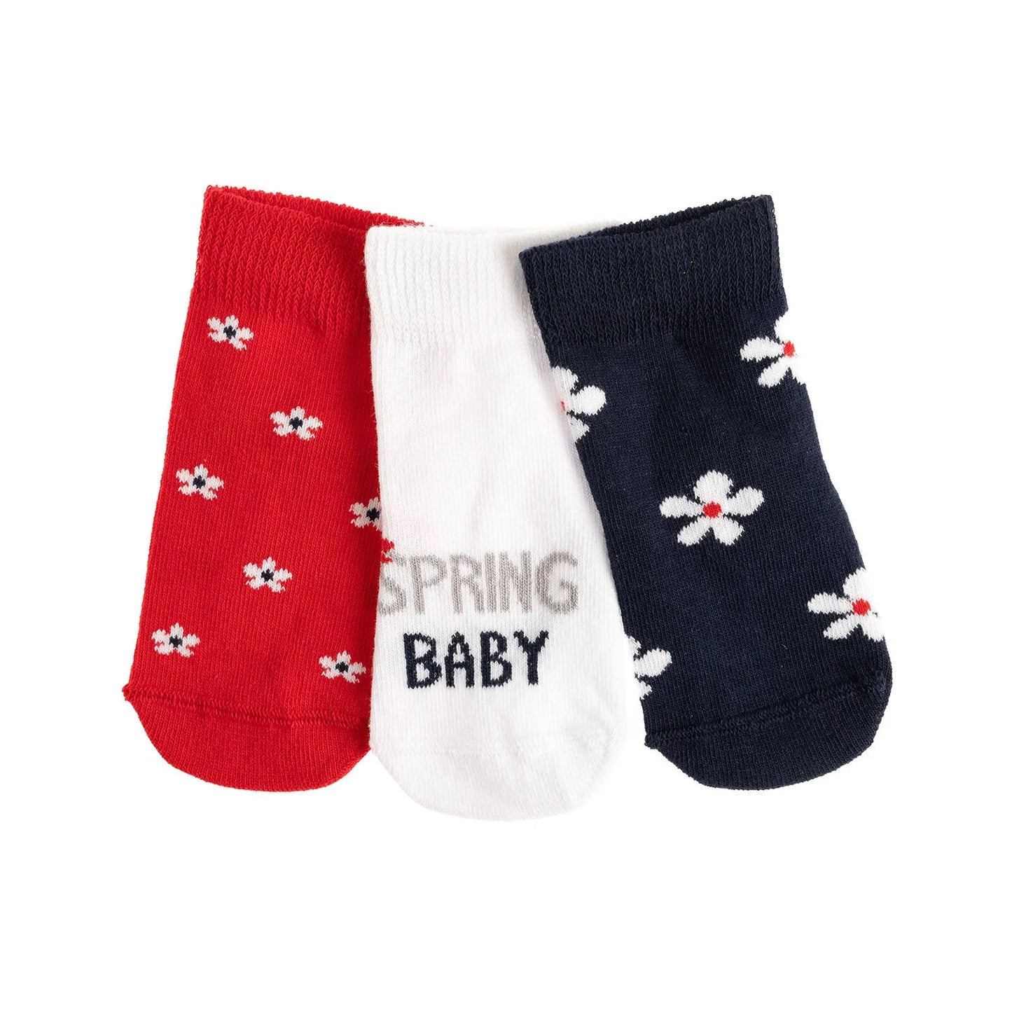 Step Flower Socks 3 Pcs - Red