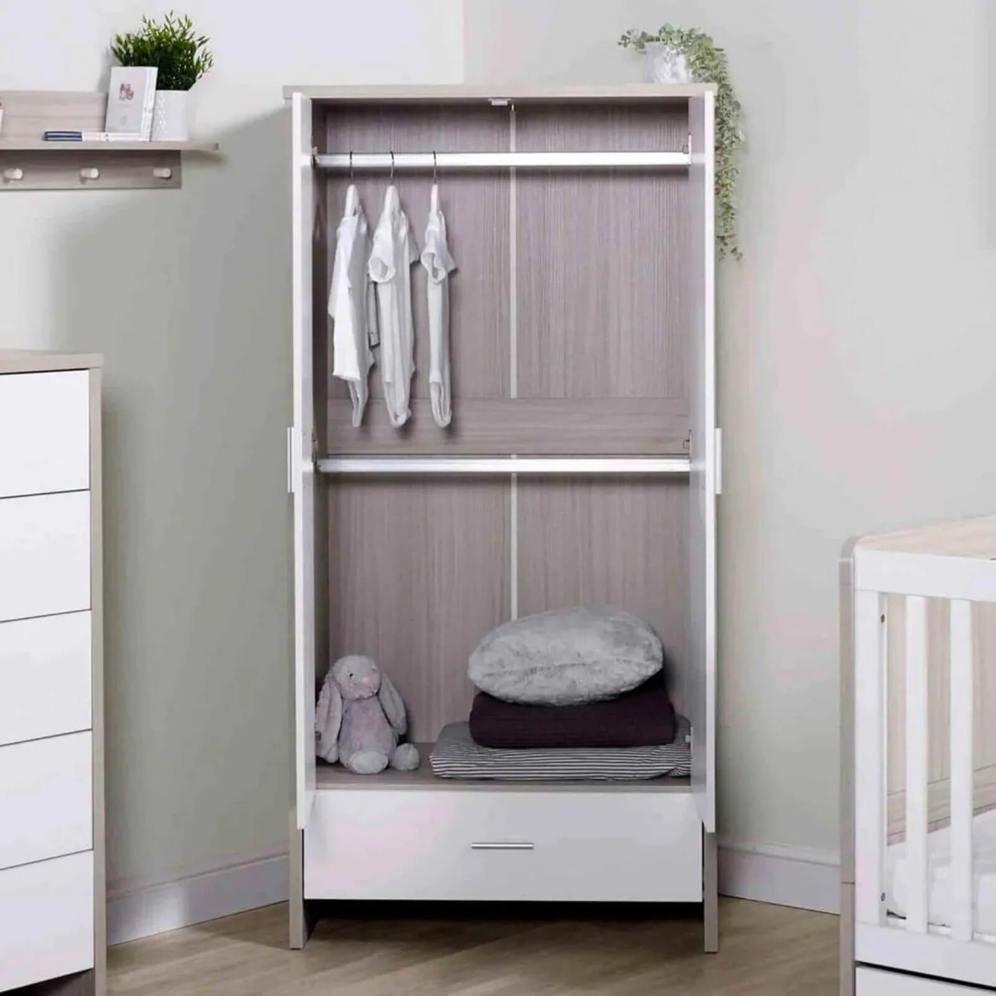 Ickle Bubba Pembrey Wardrobe - Ash Grey & White