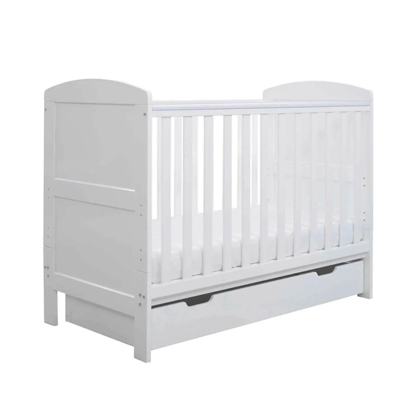 Ickle Bubba Coleby Mini Cot Bed & Under Drawer White - Premium Sprung Mattress