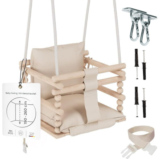 MAMOI® Baby swing Beige, Toddler sensory seat 3 in 1, Wooden door bouncer for kids, Indoor swings set, Chair from birth for toddlers age 1-3-0