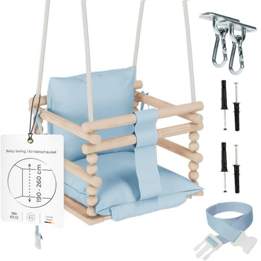 MAMOI® Baby swing Blue, Toddler sensory seat 3 in 1, Wooden door bouncer for kids, Indoor swings set, Chair from birth for toddlers age 1-3-0