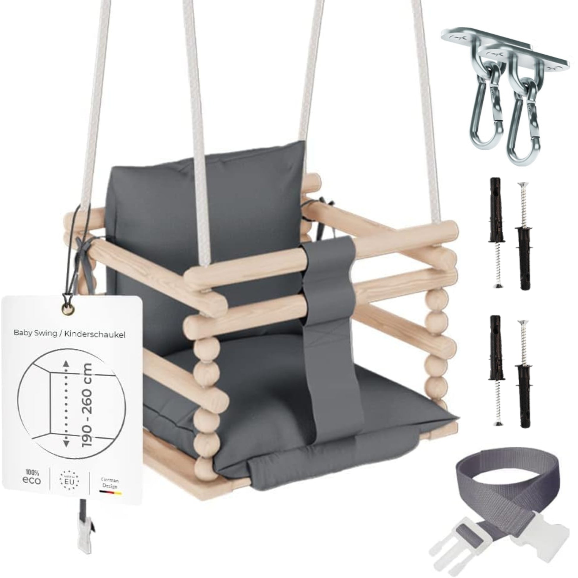 MAMOI® Baby swing Grey, Toddler sensory seat 3 in 1, Wooden door bouncer for kids, Indoor swings set, Chair from birth for toddlers age 1-3-0