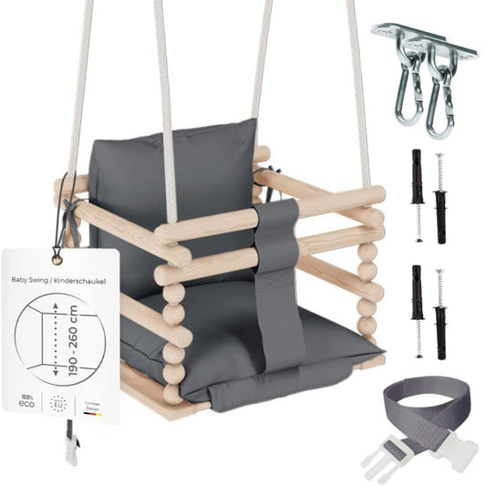 MAMOI® Baby swing Grey, Toddler sensory seat 3 in 1, Wooden door bouncer for kids, Indoor swings set, Chair from birth for toddlers age 1-3-0