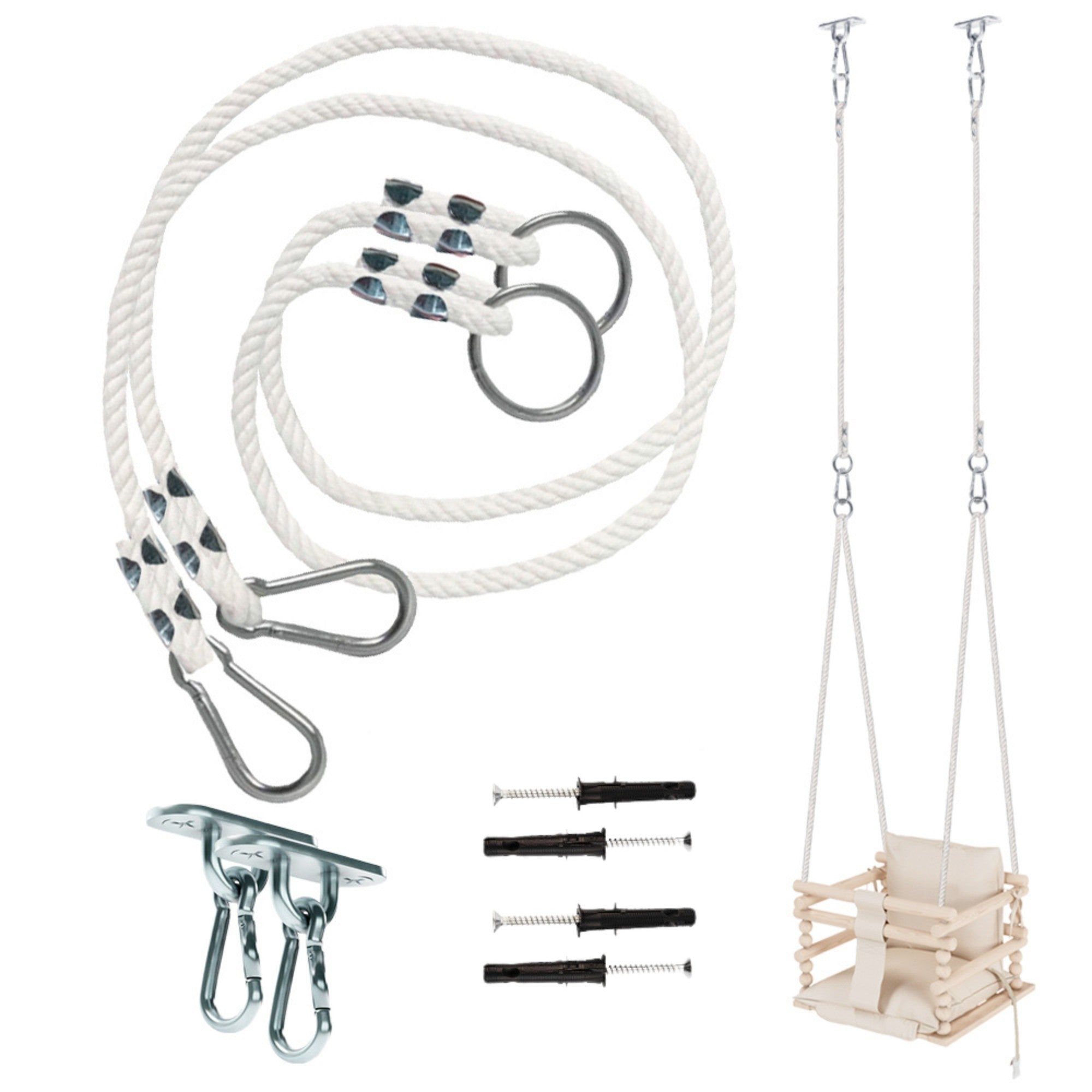 MAMOI® Swing rope 50 kg | 2 x extension of swing rope with metal snap hood | 100% ECO natural rope with snap hook | Made in EU-0