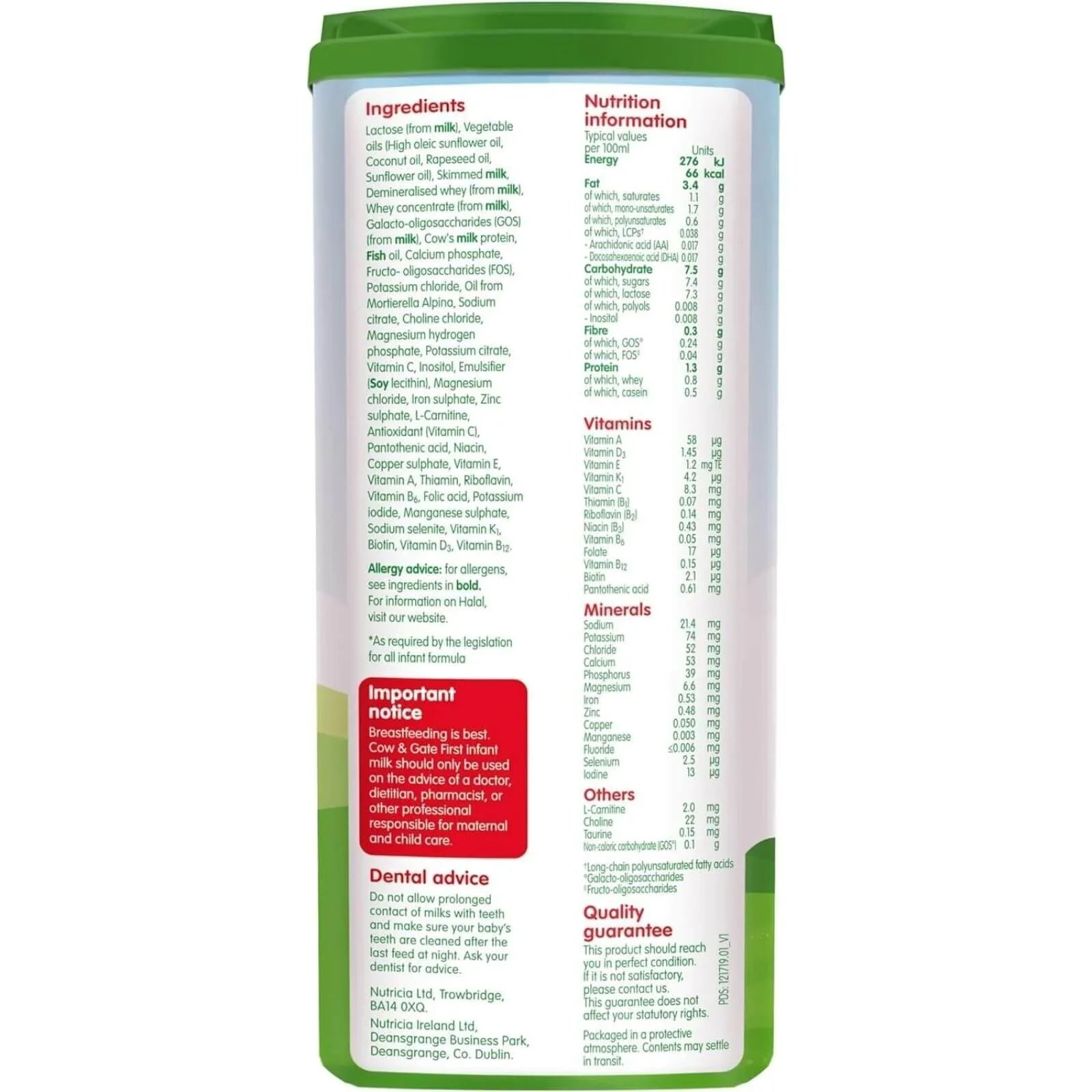 Cow and Gate 1 First Infant Milk Formula 0-6 months 800g