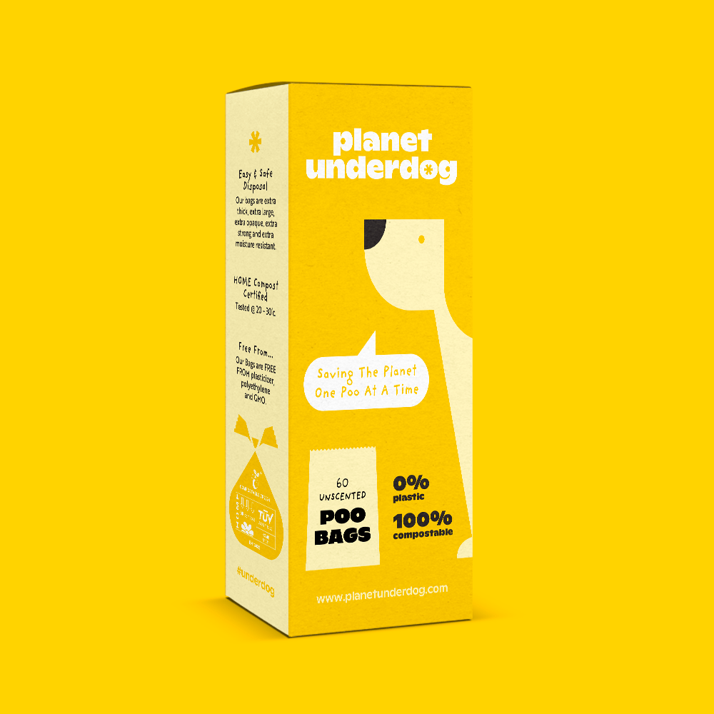 60 Planet Underdog Compostable Dog Poop Bags - Yellow Box - mezetto