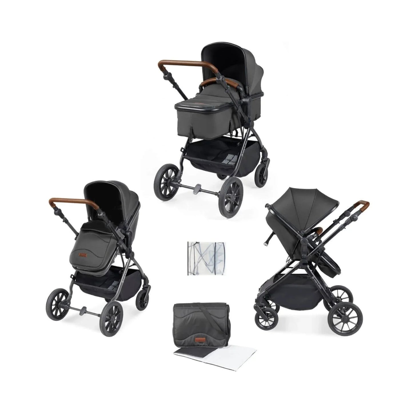 Ickle Bubba Cosmo 2-in-1 Pushchair & Carrycot - Black/Graphite Grey/Tan