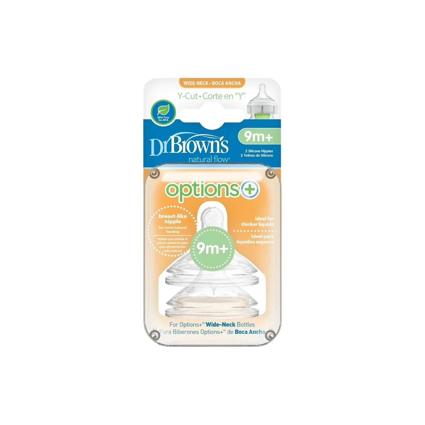 Dr. Brown's Options+ Baby Bottle Teats Wide Neck 9+ months Pack of 2