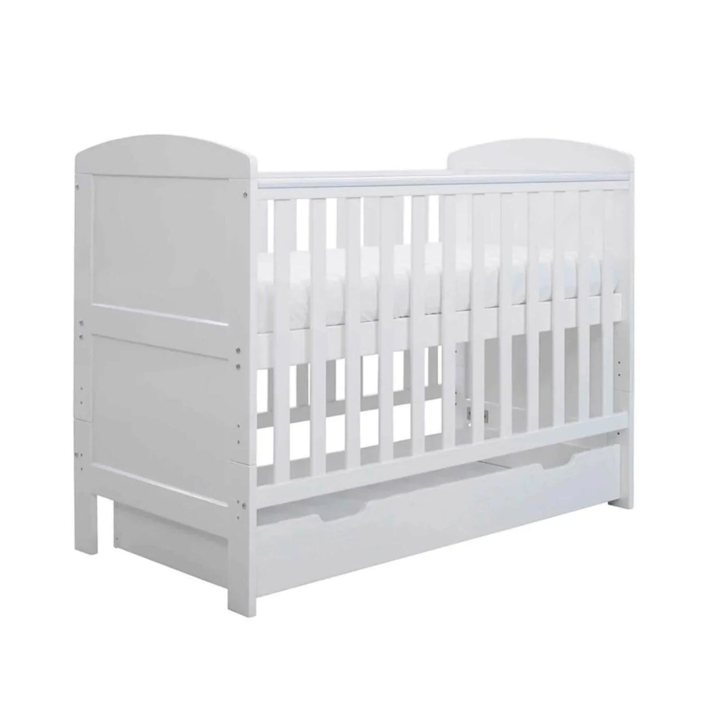 Ickle Bubba Coleby Mini Cot Bed & Under Drawer White - Premium Pocket Sprung Mattress