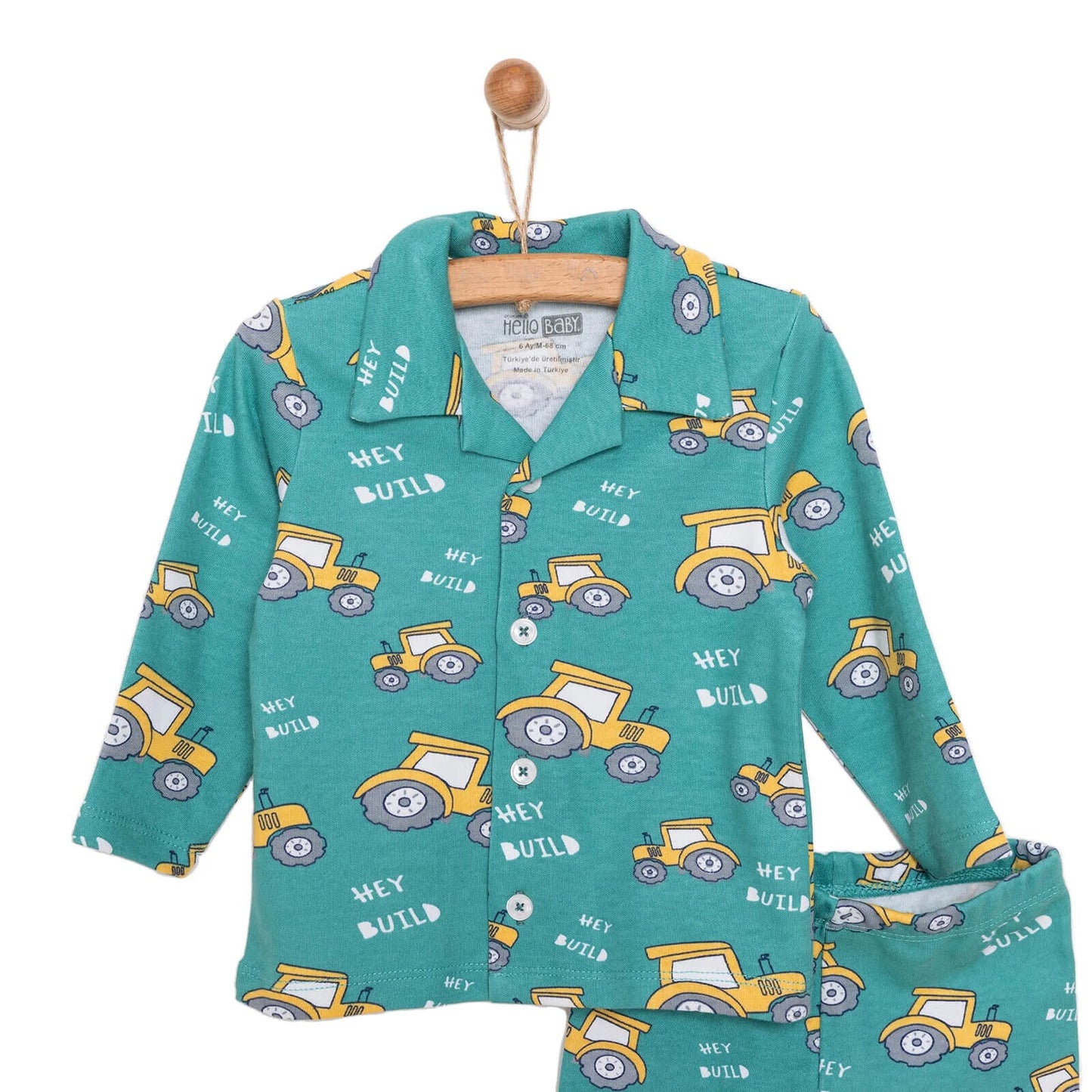 HelloBaby Baby Boy Tractor Patterned Collar Pyjamas 2 pcs - Green
