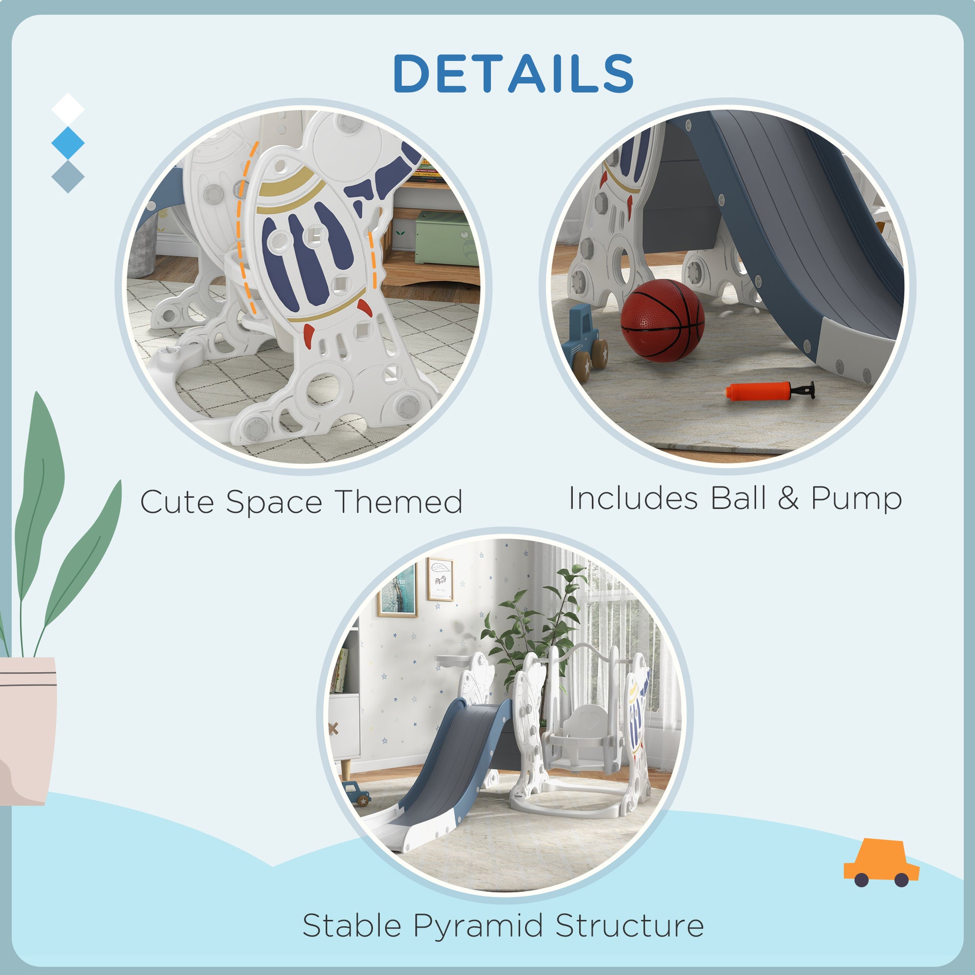 AIYAPLAY Space-Themed Kids Slide and Swing Set with Basketball Hoop in Blue-5