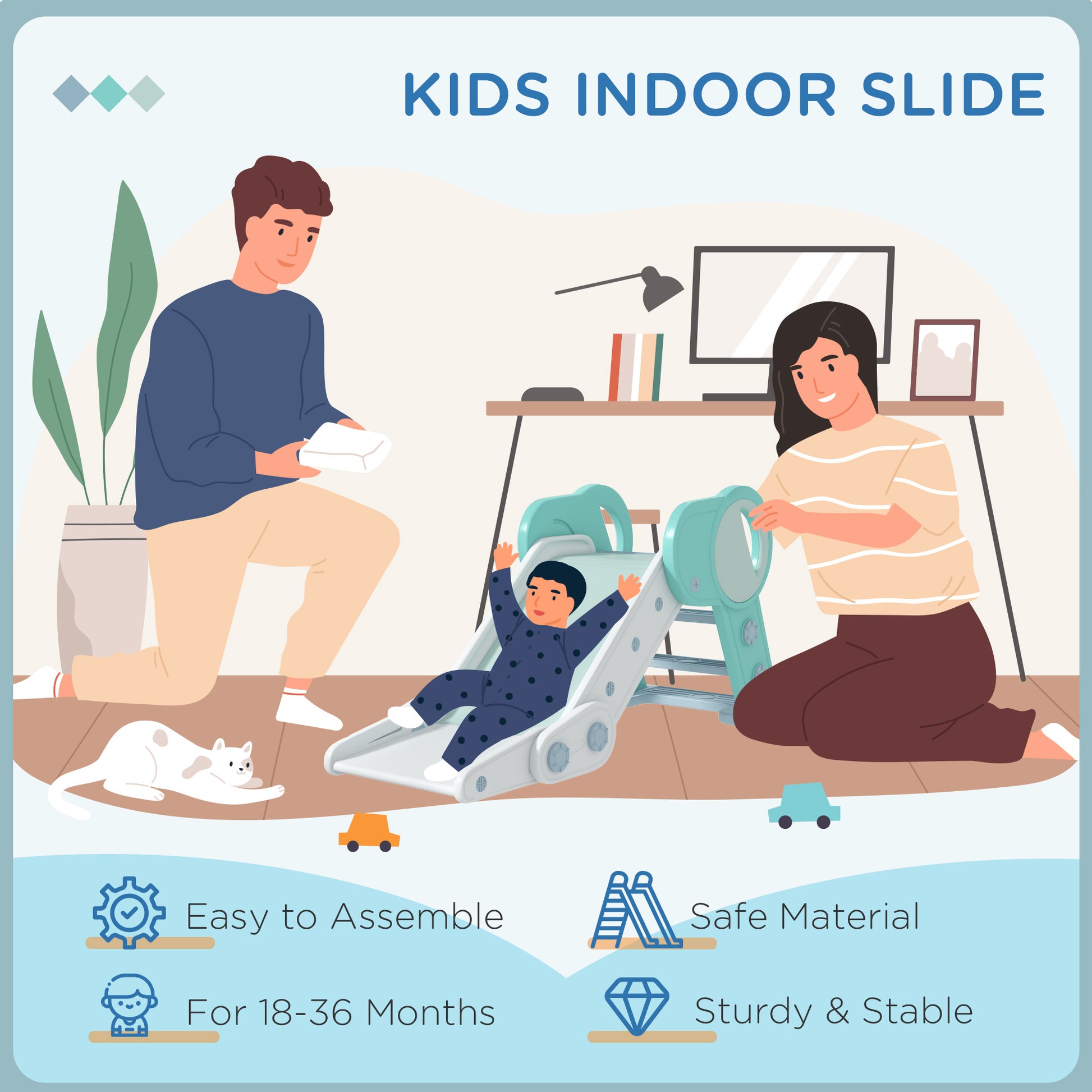 AIYAPLAY Foldable Kids Slide, Freestanding Baby Slide, for Ages 1.5-3 Years-4