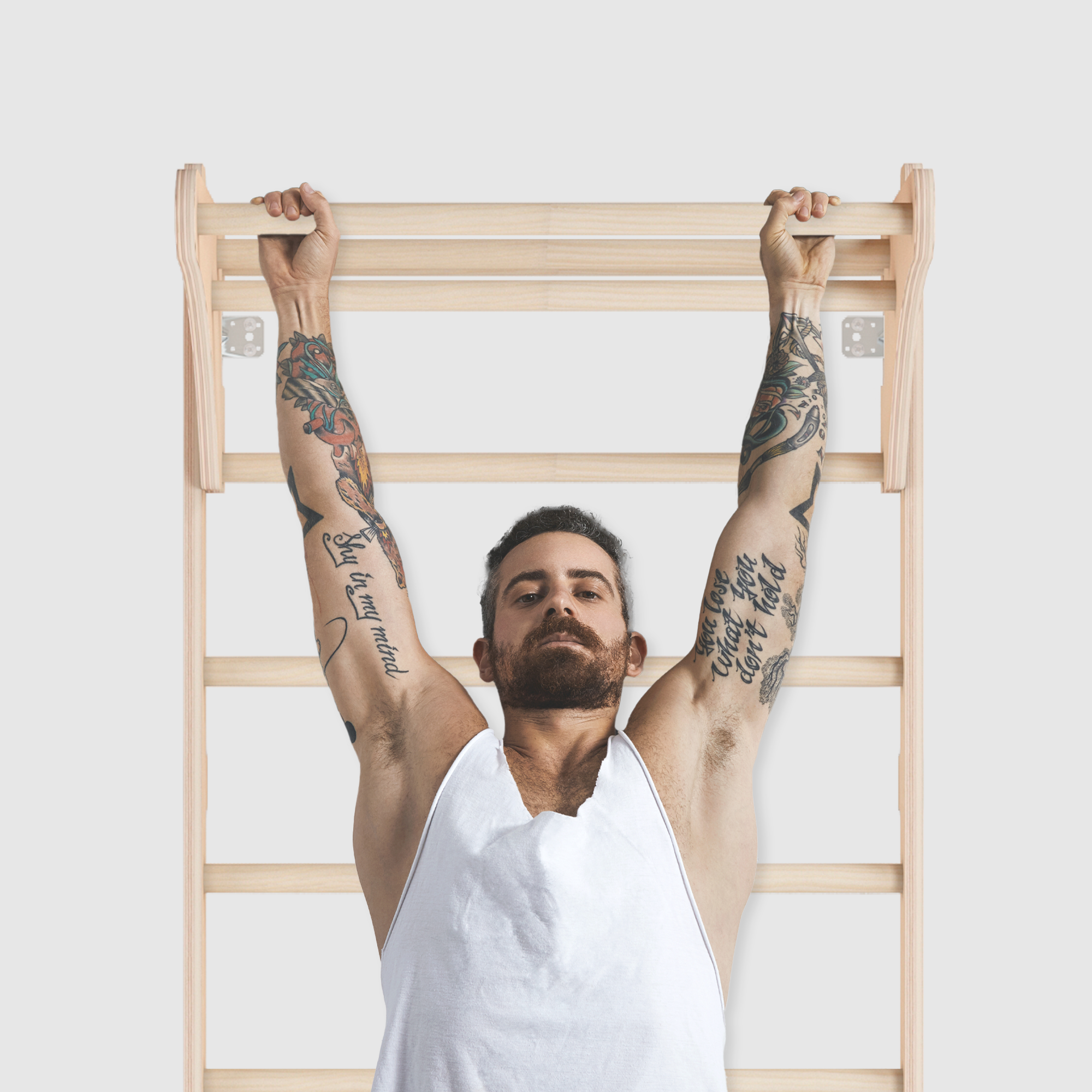 MAMOI® Wall-Mounted Gymnastics Bar with Pull-Up Bar (230 cm) | Wooden Training Ladder | Multi-Purpose Fitness Equipment | Wall-Mounted Gym Ladder for Adults & Kids | 100% ECO | Made in EU-4