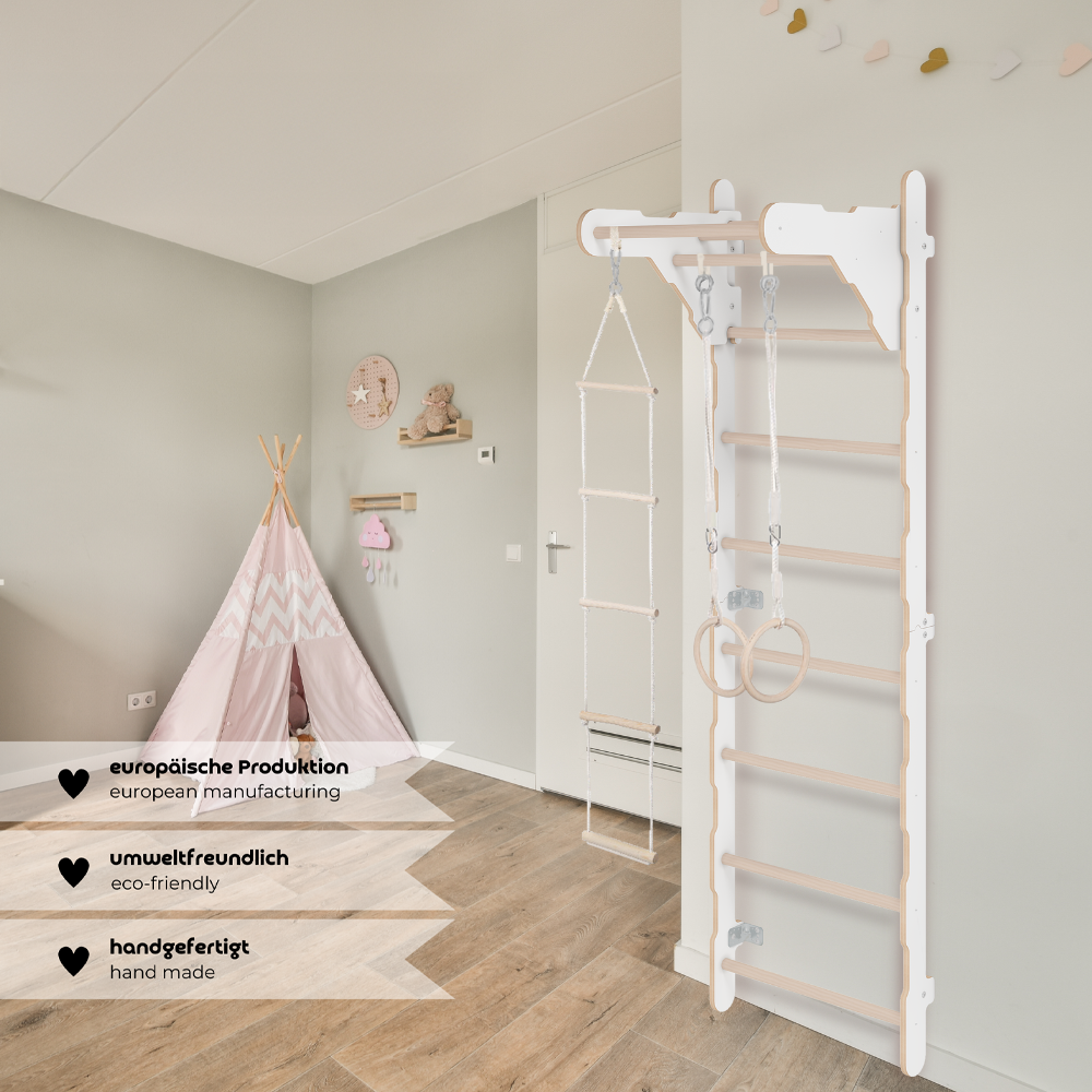 MAMOI® Children’s Gymnastic Ladder (210 cm) | Wall-Mounted Training Ladder | Rope Ladder for Kids | Wooden Indoor Playground | Gymnastic Rings | 100% ECO | Made in EU-4