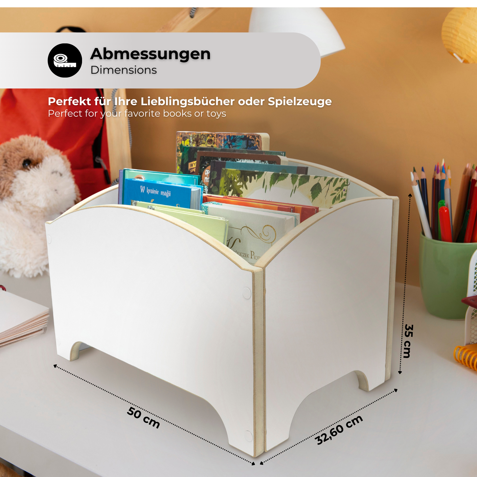 MAMOI® Bookshelf for children, book shelf, wall shelf children's shelf, book box for children's room, book shelf children's bookshelf, book bench wood, play box white-1