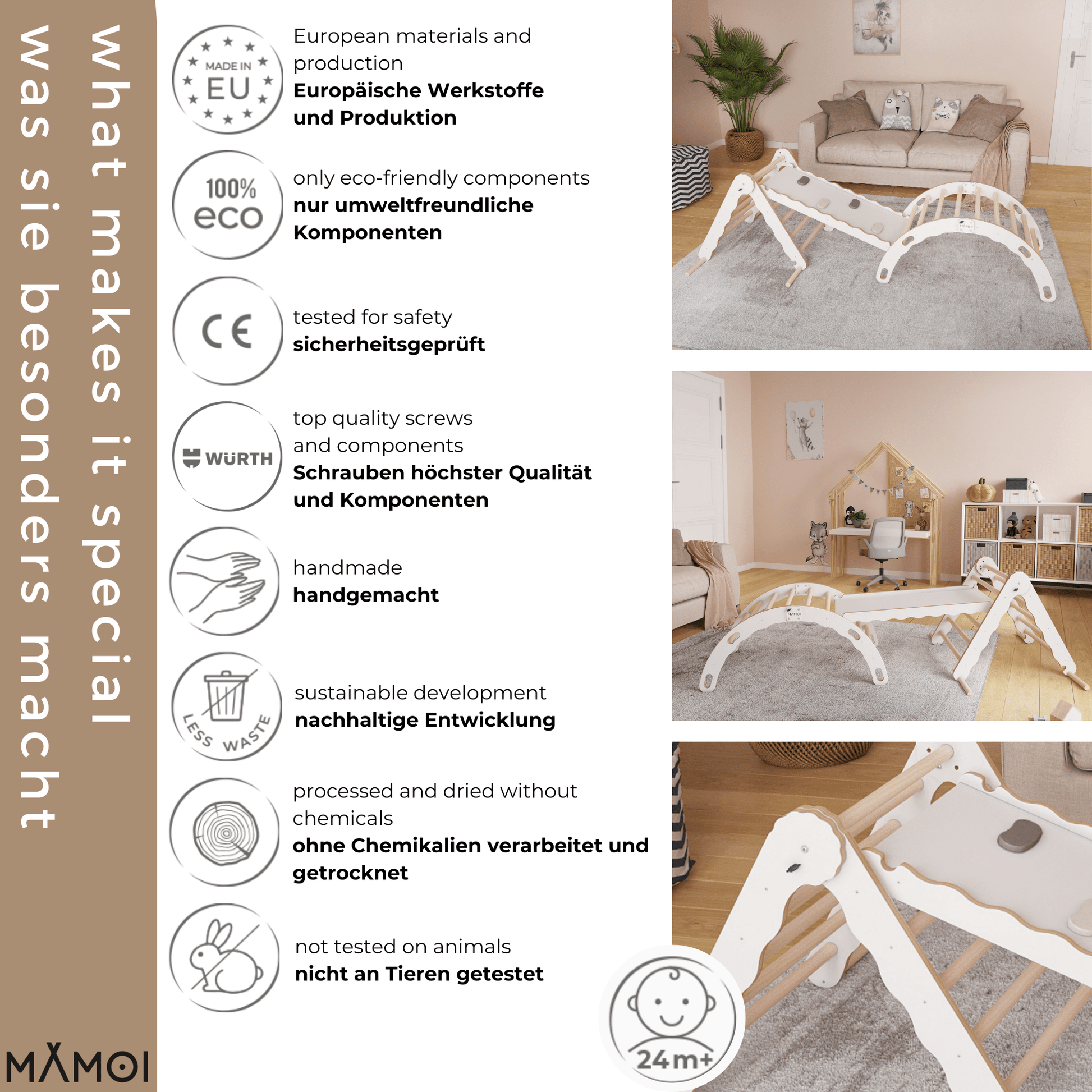 MAMOI® Set: Climbing triangle + Cradle + Slide for children | Climbing frame and slide for kids minimalist design | Yarnwood triangle for toddlers with slide 100% ECO | Made in EU-4