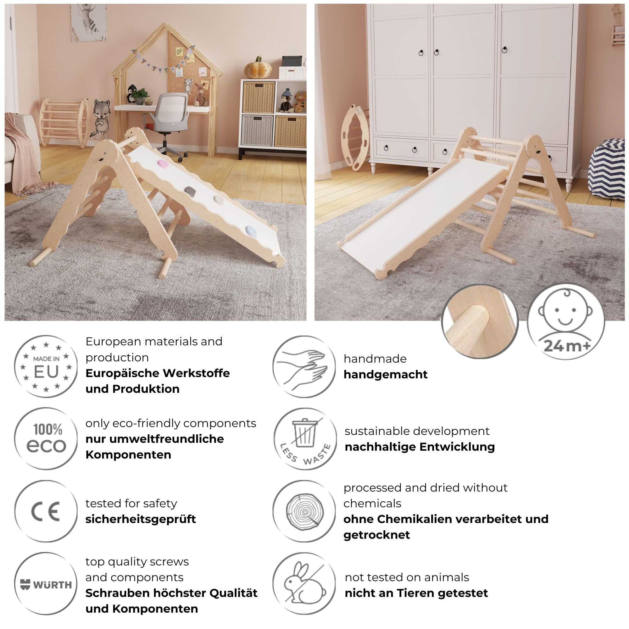 MAMOI® Indoor climbing triangle with slide for kids, Baby climbing frame, Wooden toddler gym for children outside and outdoor, Frames and slides, montessori toys for toddlers age 1-3-1