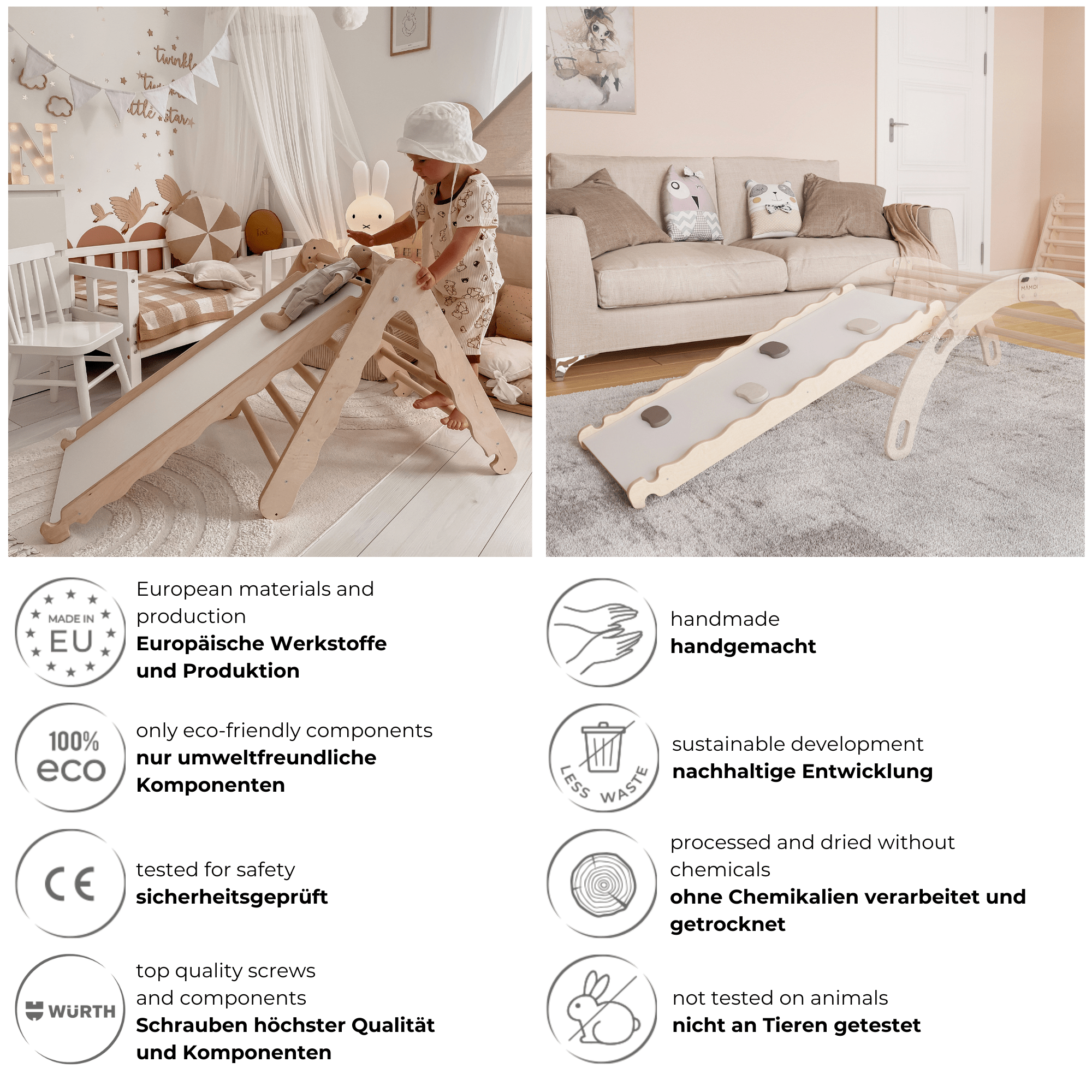 MAMOI® Wooden slide for climbing frame, Indoor baby gym accessories for kids, Small and big toddler slide for climbing triangle, Outdoor child's slides for garden, Childrens montessori toys-4