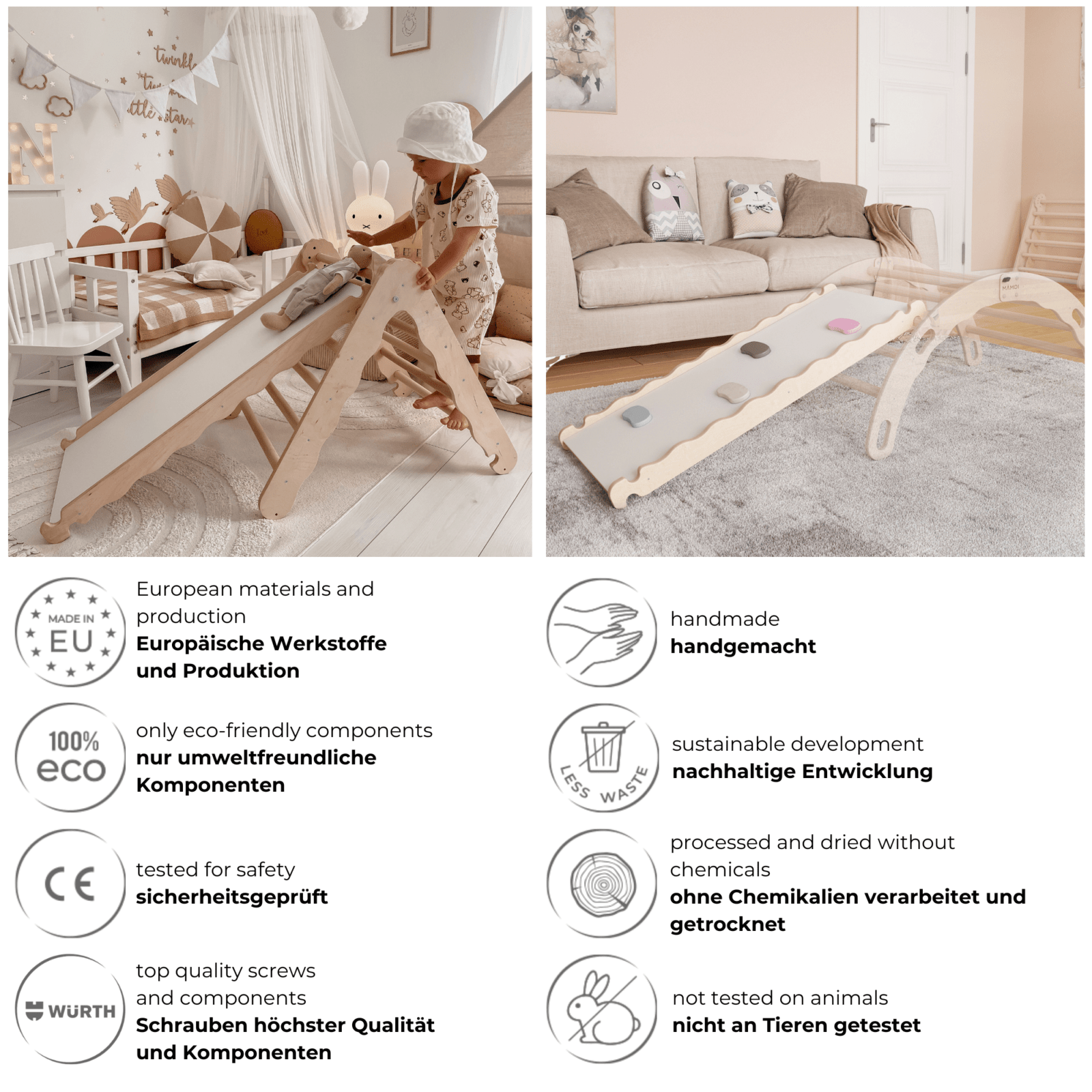 MAMOI® Wooden slide for climbing frame, Indoor baby gym accessories for kids, Small and big toddler slide for climbing triangle, Outdoor child's slides for garden, Childrens montessori toys-4