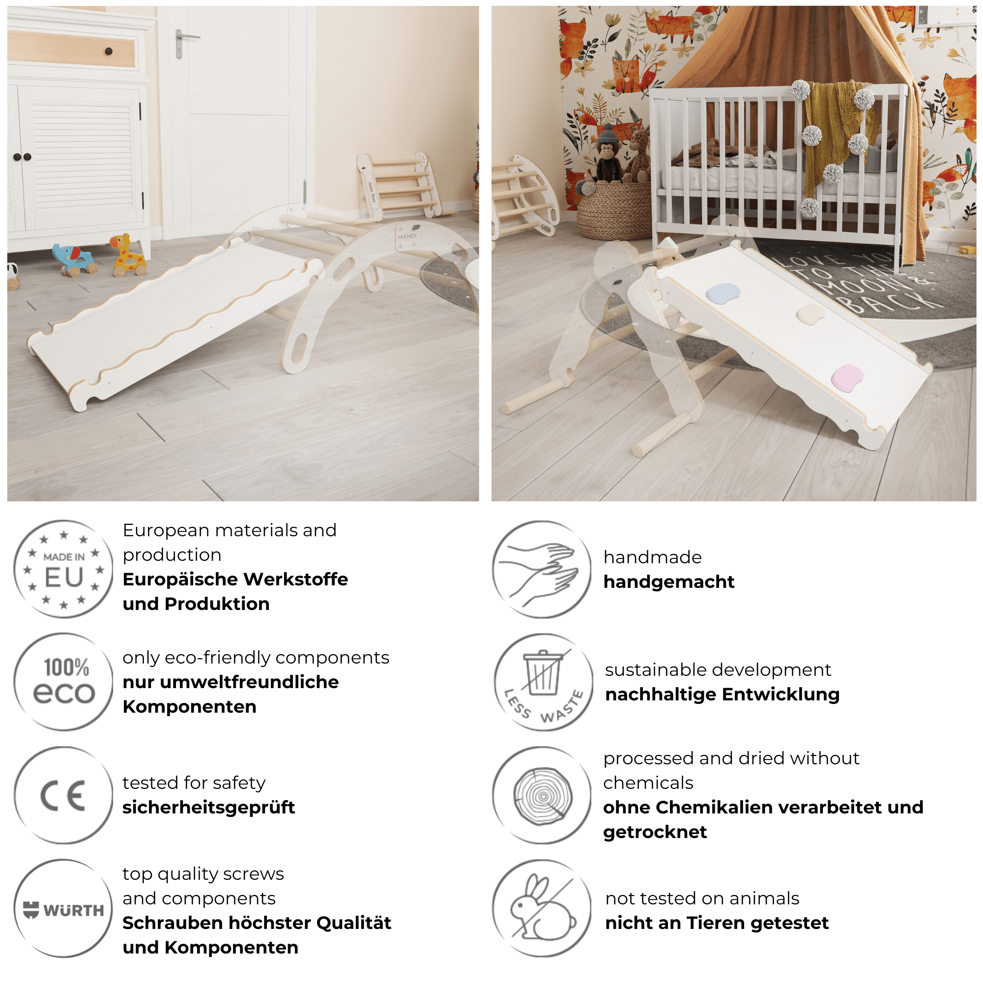 MAMOI® Wooden slide for climbing frame, Indoor baby gym accessories for kids, Small and big toddler slide for climbing triangle, Outdoor child's slides for garden, Childrens montessori toys-5