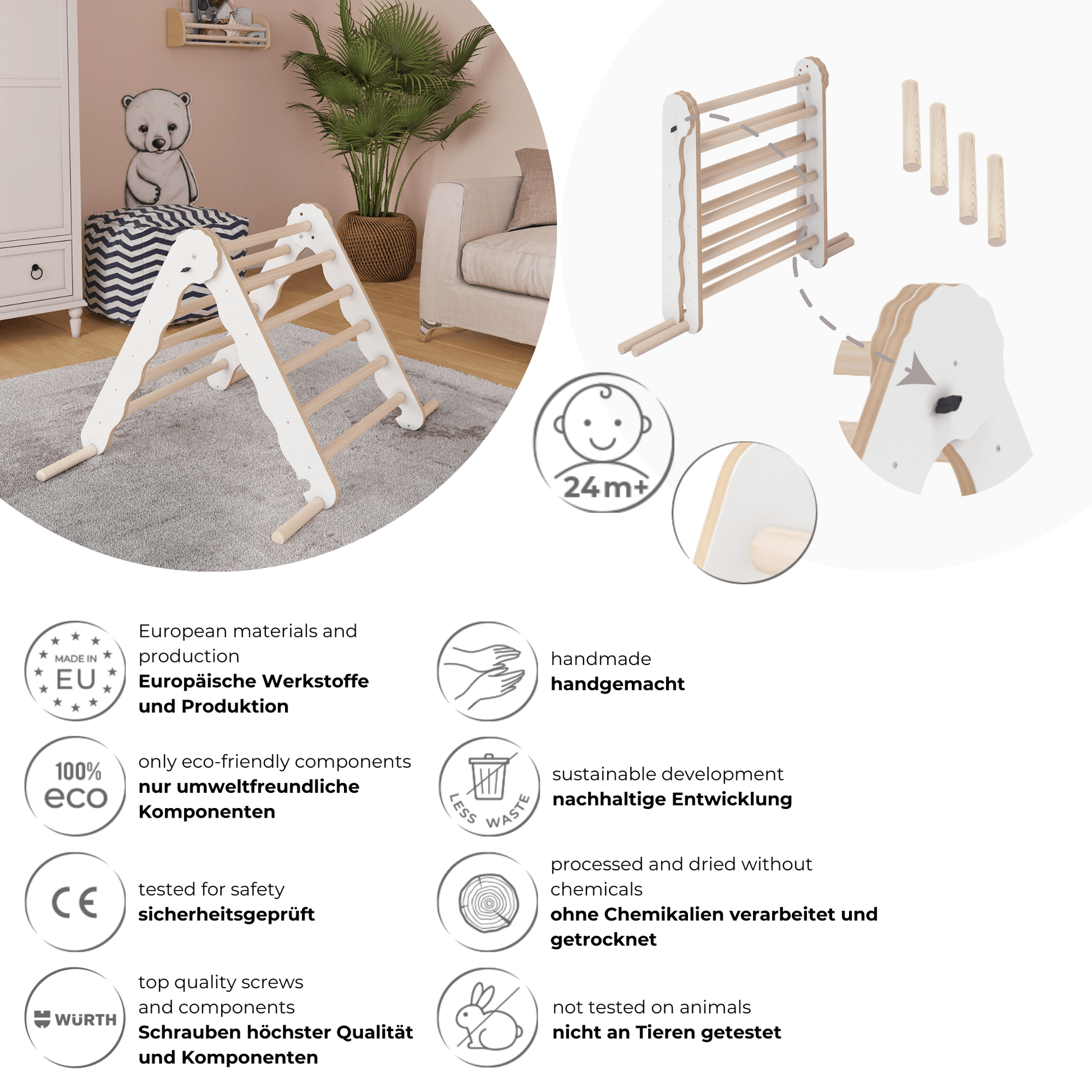 MAMOI® Modern climbing triangle | Kids climbing frame minimalist design | Yarnwood folding pikler triangle for baby 100% ECO | Made in EU-3