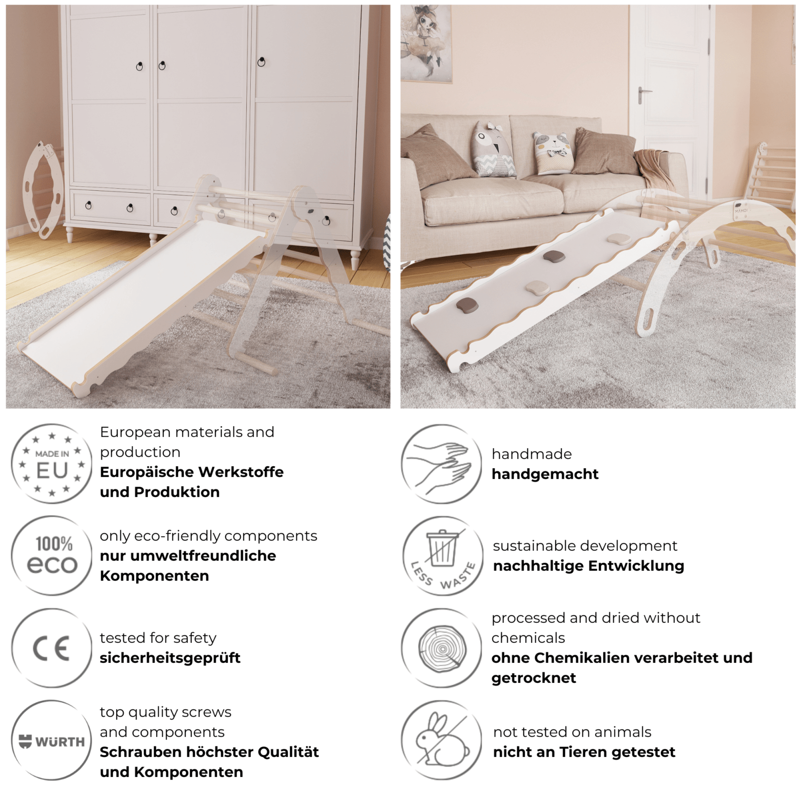 MAMOI® Wooden slide for climbing frame, Indoor baby gym accessories for kids, Small and big toddler slide for climbing triangle, Outdoor child's slides for garden, Childrens montessori toys-4