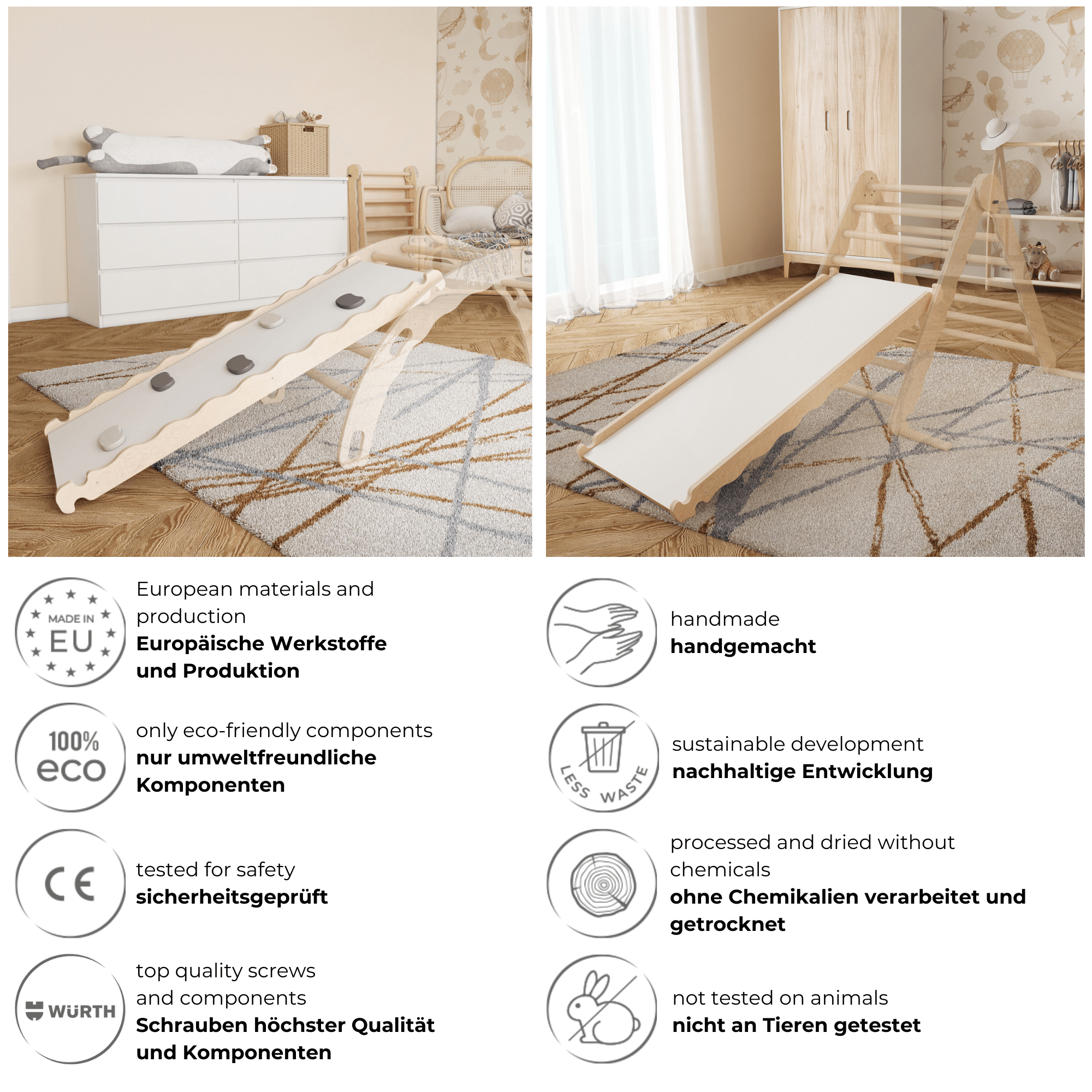 MAMOI® Wooden slide for climbing frame, Indoor baby gym accessories for kids, Small and big toddler slide for climbing triangle, Outdoor child's slides for garden, Childrens montessori toys-4