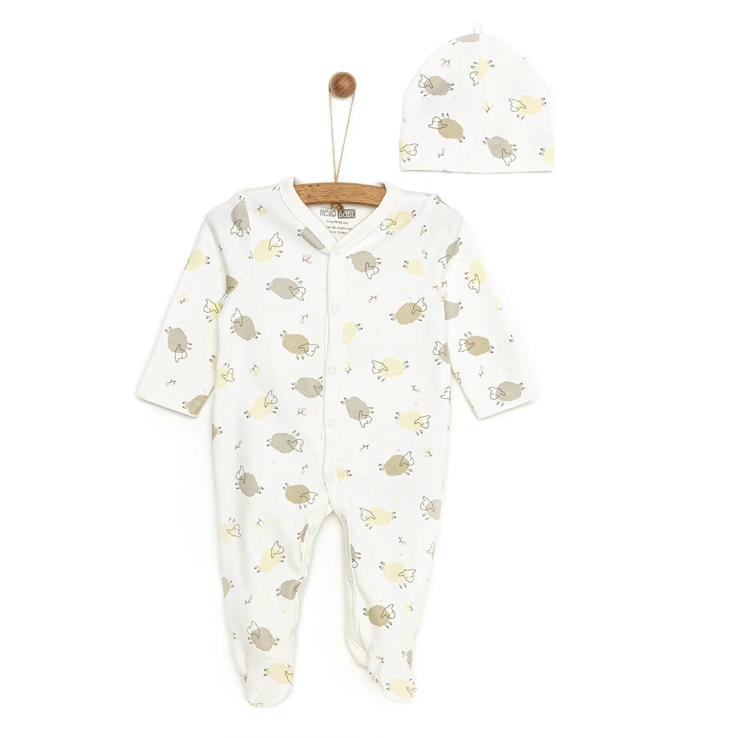 HelloBaby Footed Jumpsuit with Hat - Ecru