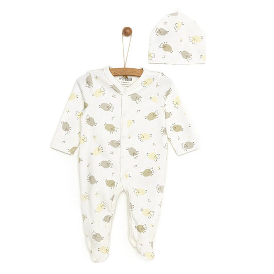 HelloBaby Footed Jumpsuit with Hat - Ecru