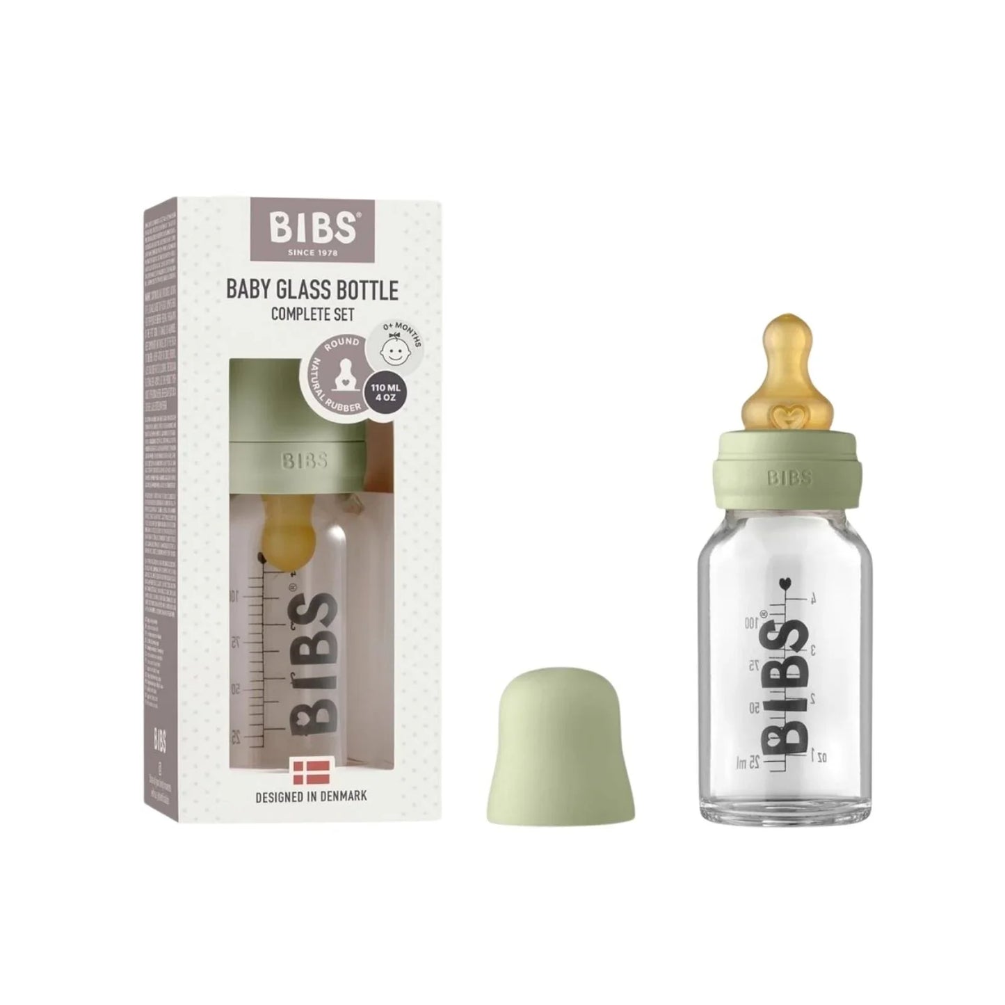 BIBS Baby Glass Bottle Complete Set Latex 110ml - Sage