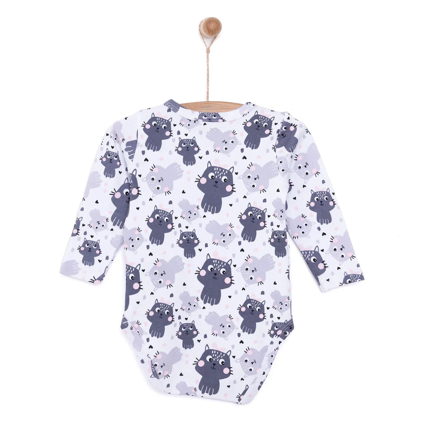 HelloBaby Girl Cat Printed Long Sleeve Bodysuit - White