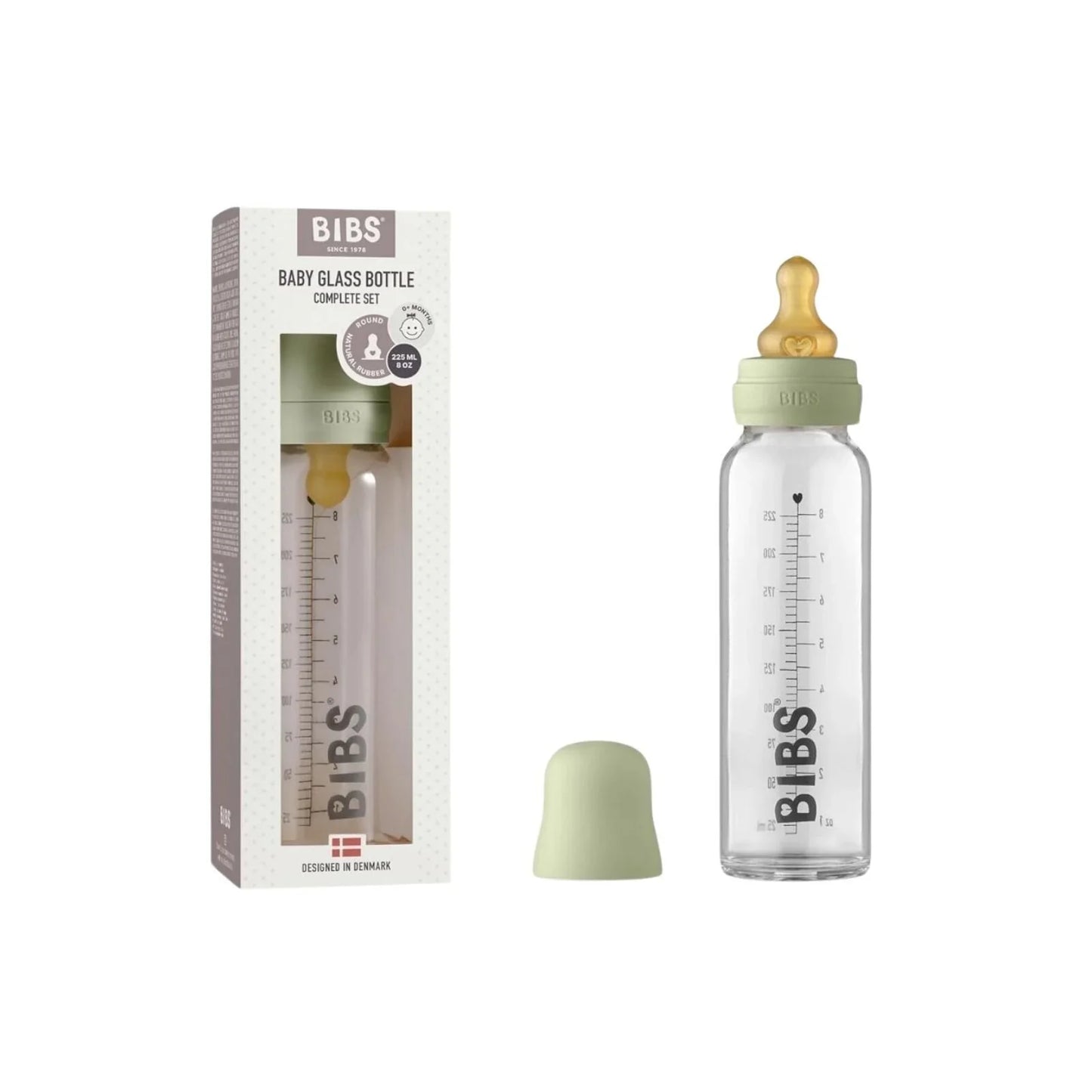 BIBS Baby Glass Bottle Complete Set Latex 225ml - Sage