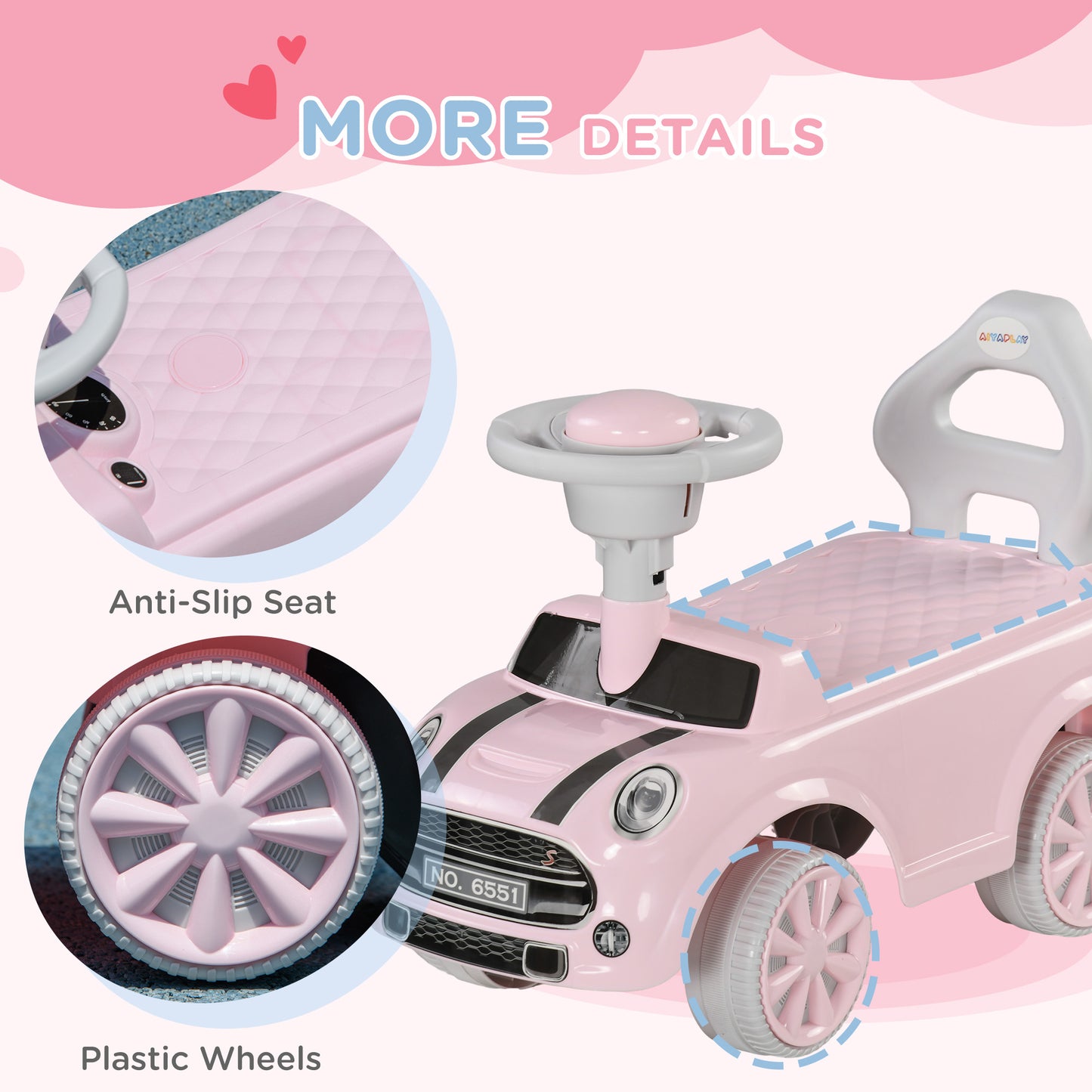 AIYAPLAY Foot To Floor Ride On Car Sliding Car with Air Horn, Anti-Over-Backwards, 18 to 36 Months in Pink-5