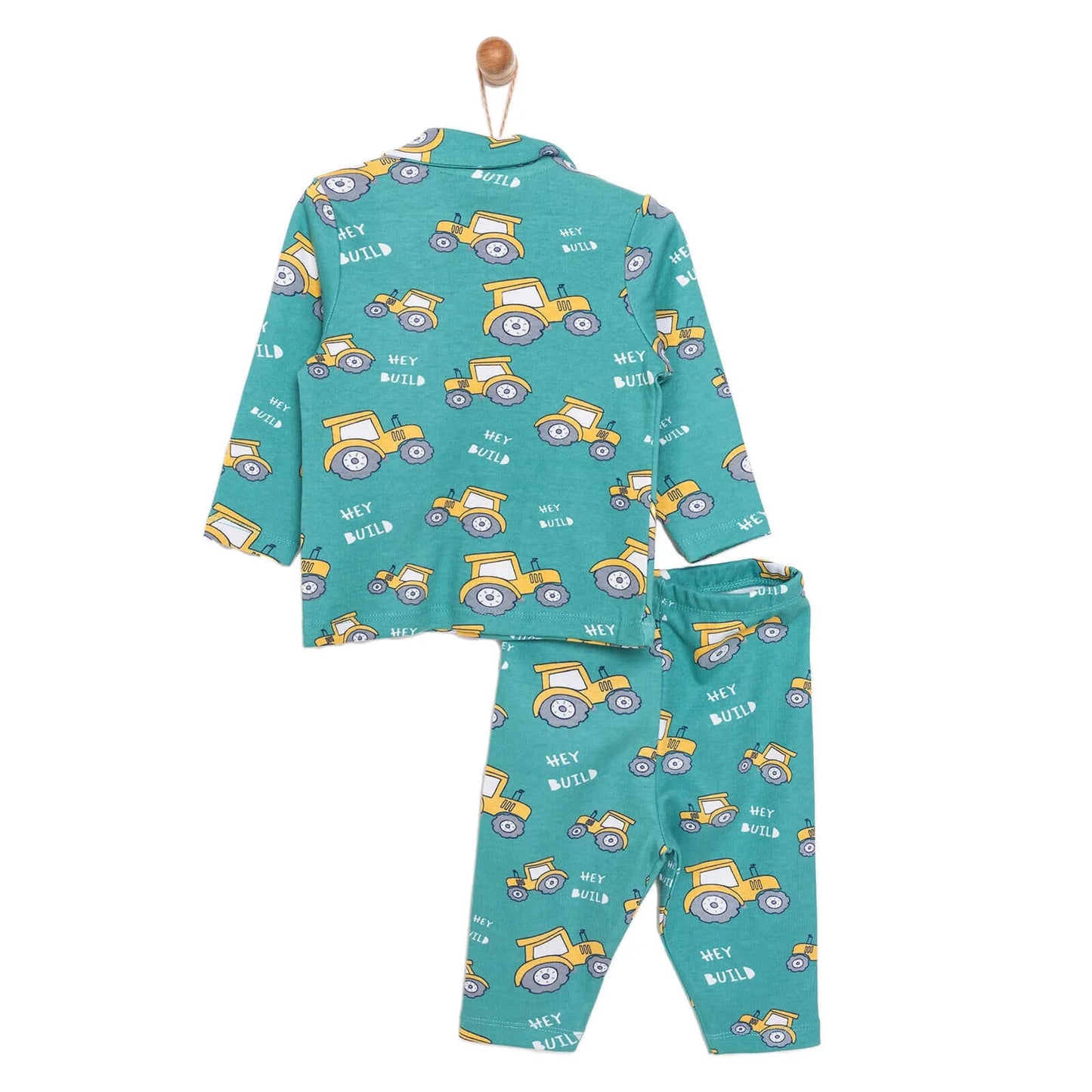 HelloBaby Baby Boy Tractor Patterned Collar Pyjamas 2 pcs - Green
