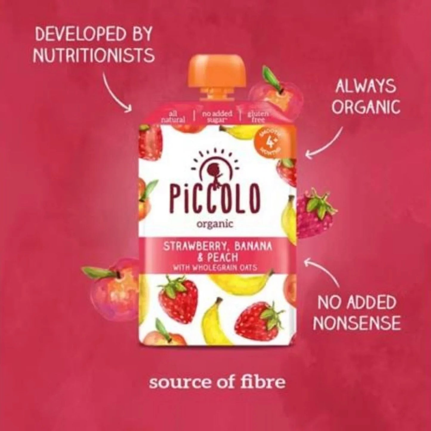 Piccolo Organic Strawberry Banana & Peach 4+ months 100g