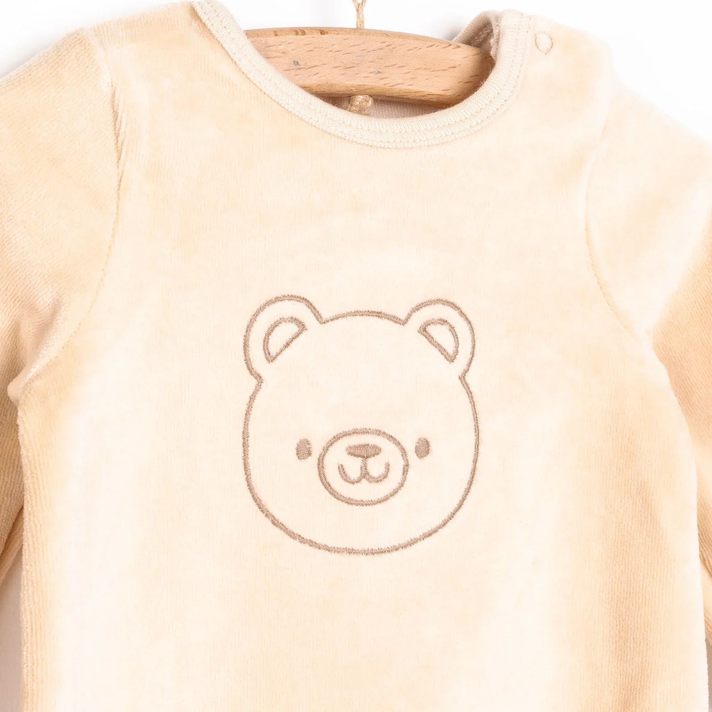 HelloBaby Newborn Boy Embroidered Velvet - Light Brown