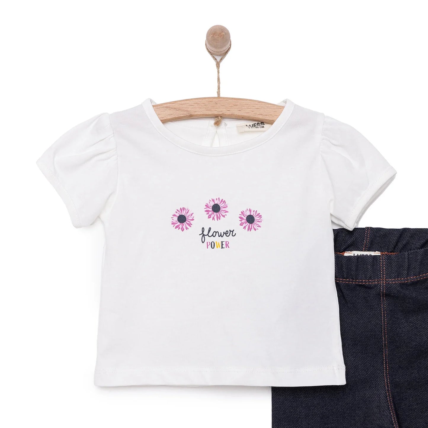 Luess Girl Flower Patterned T-shirt & Leggings - Ecru