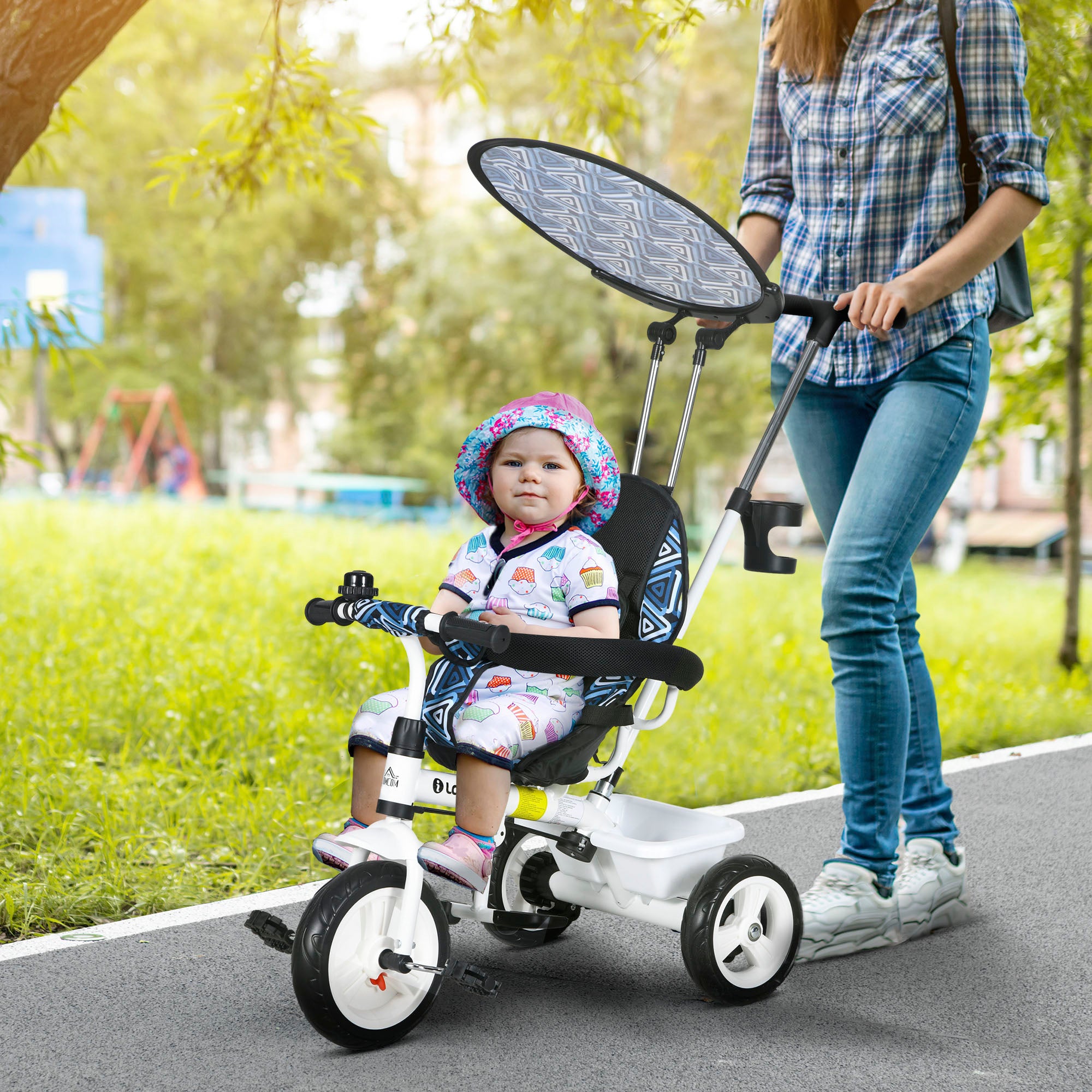 4 in 1 Tricycle for Kids with 5-point harness straps, Removable Canopy, Blue | HOMCOM-8