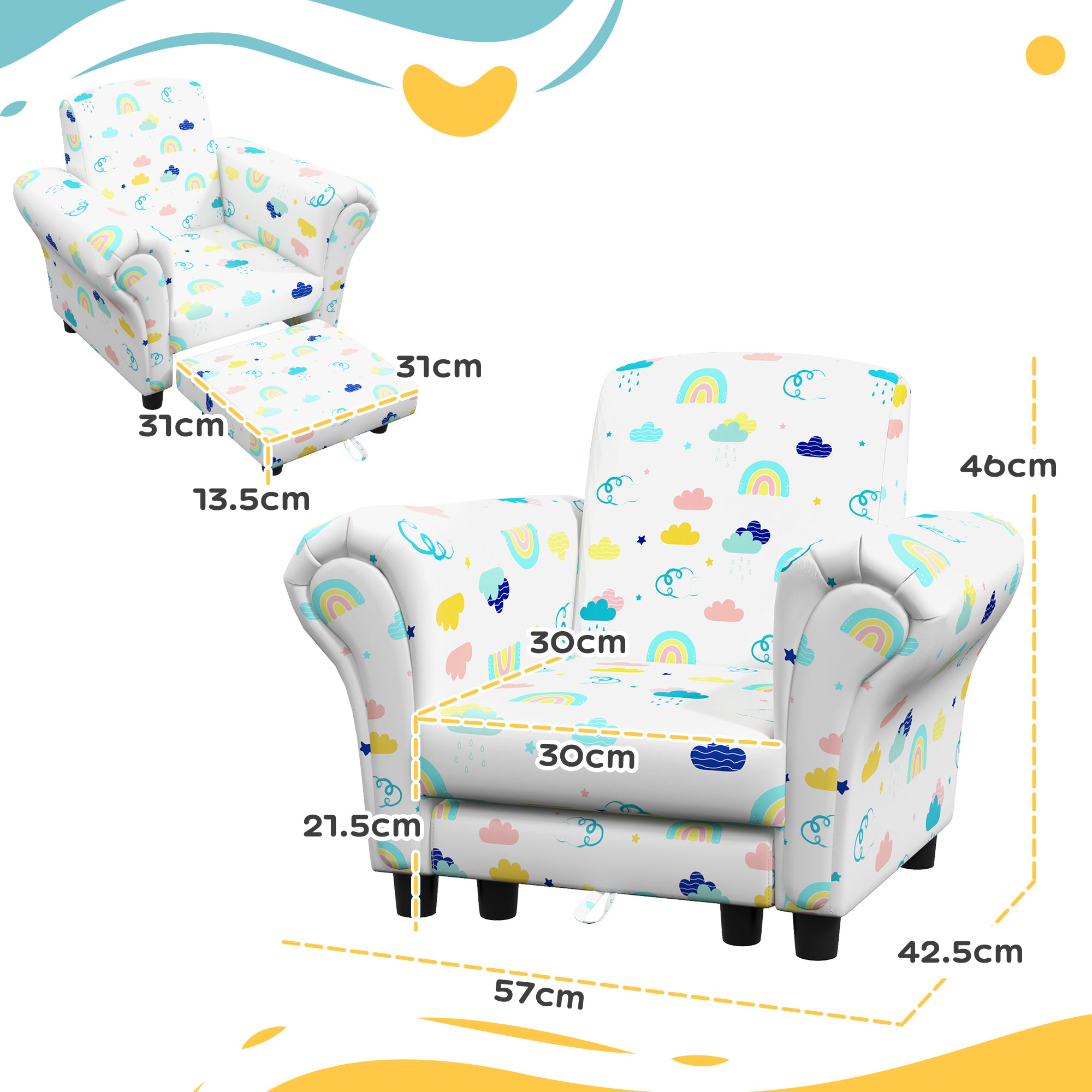 AIYAPLAY 2 Piece Kids Sofa Set with Cloud Design, Wooden Frame, for 1.5-3 Years Old, White-1
