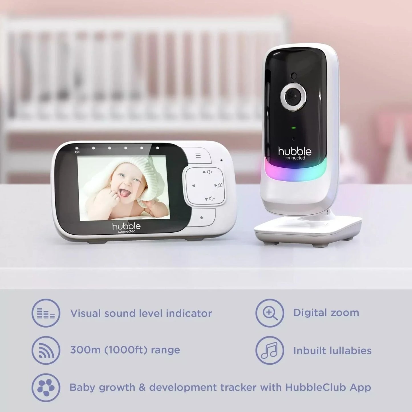 Outlet - Hubble Nursery View Glow - 2.8" Video Baby Monitor White