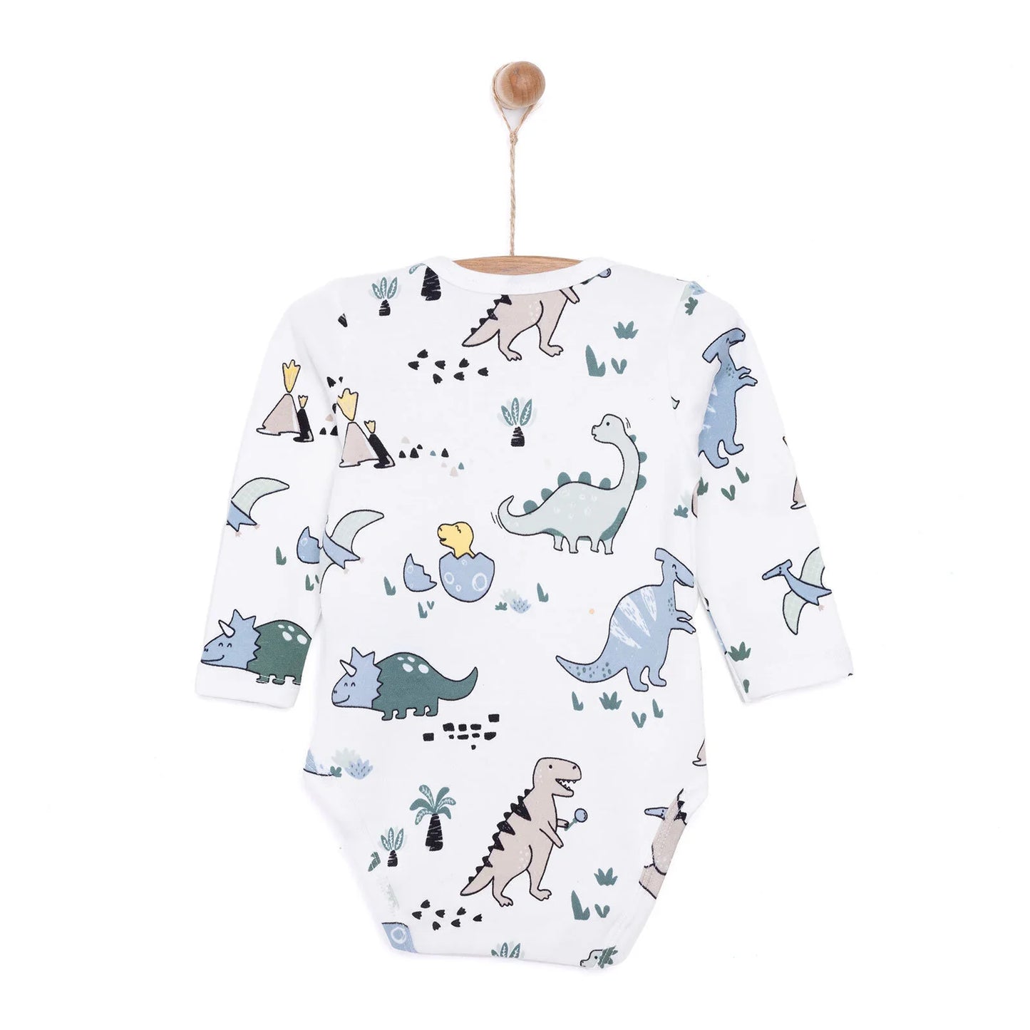 HelloBaby Boy Dino Printed Long Sleeve Bodysuit - White