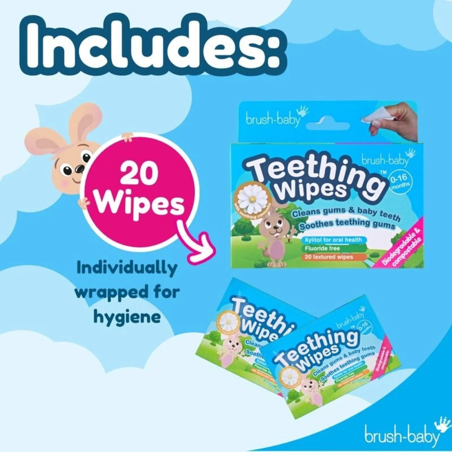 brush-baby Biodegradable Teething Wipes From Birth