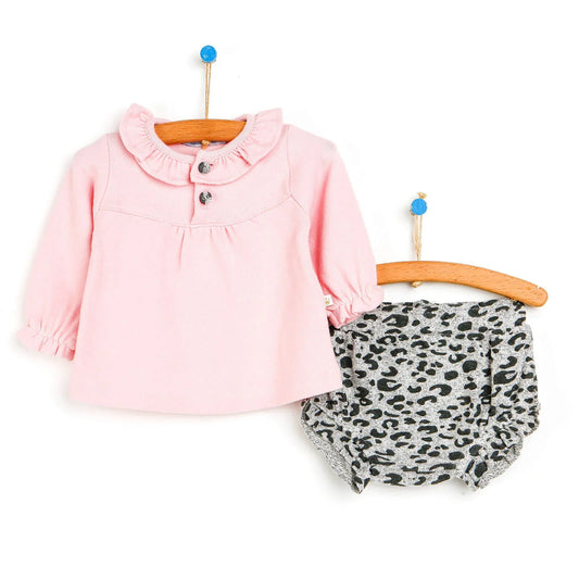 For My Baby Newborn Leopard Blouse-Short - Pink