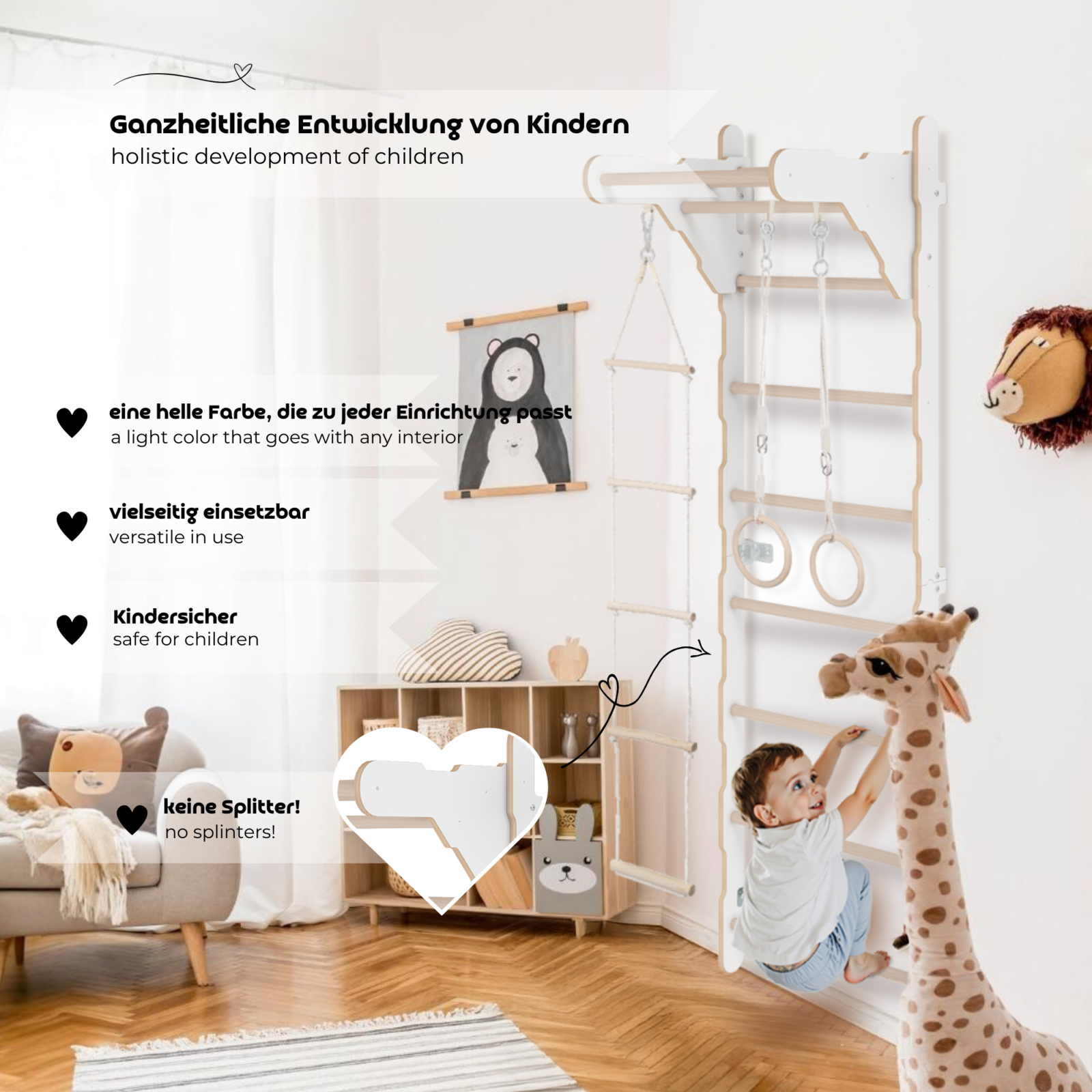 MAMOI® Children’s Gymnastic Ladder (210 cm) | Wall-Mounted Training Ladder | Rope Ladder for Kids | Wooden Indoor Playground | Gymnastic Rings | 100% ECO | Made in EU-5