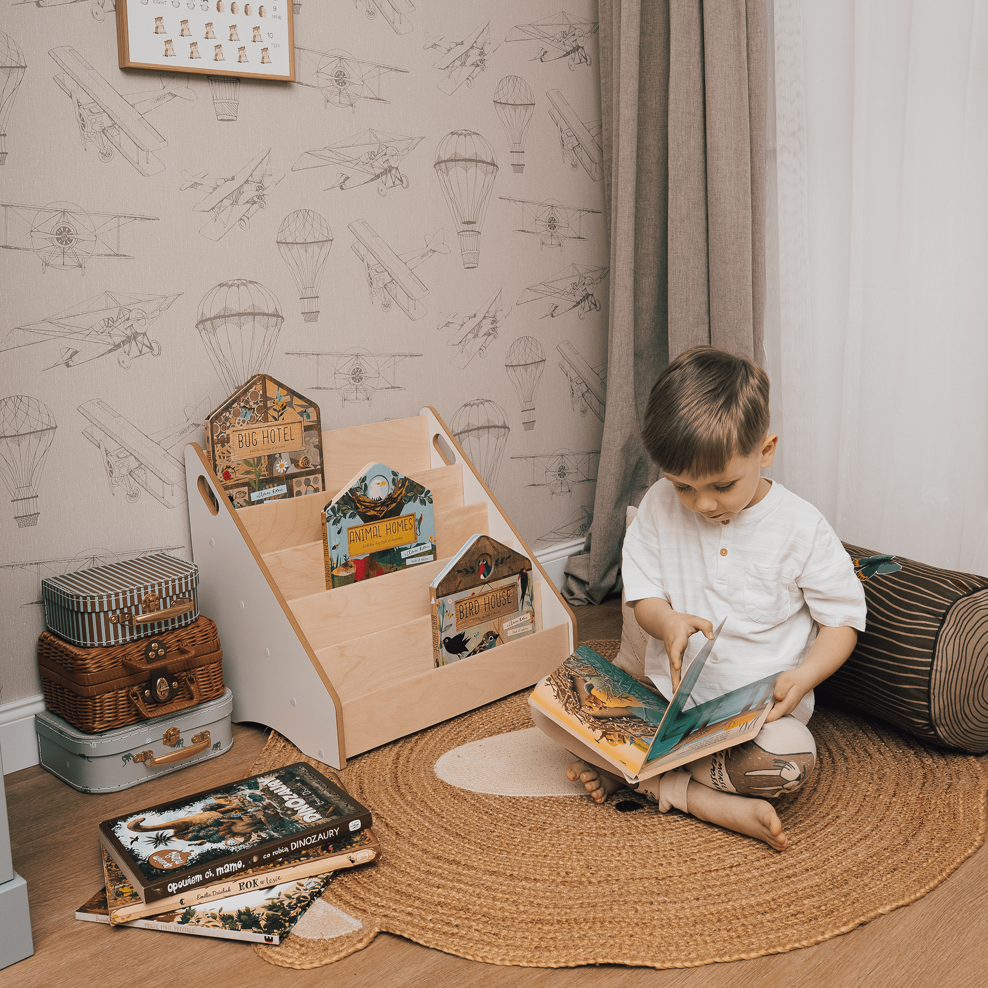 MAMOI® wooden bookshelf for children, children's bookshelf, book stand, wall shelf children's room, shelf, book shelf, children's shelf-4