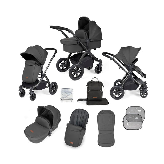 Ickle Bubba Stomp Luxe 2-in-1 Pushchair & Carrycot - Black/Charcoal Grey/Black