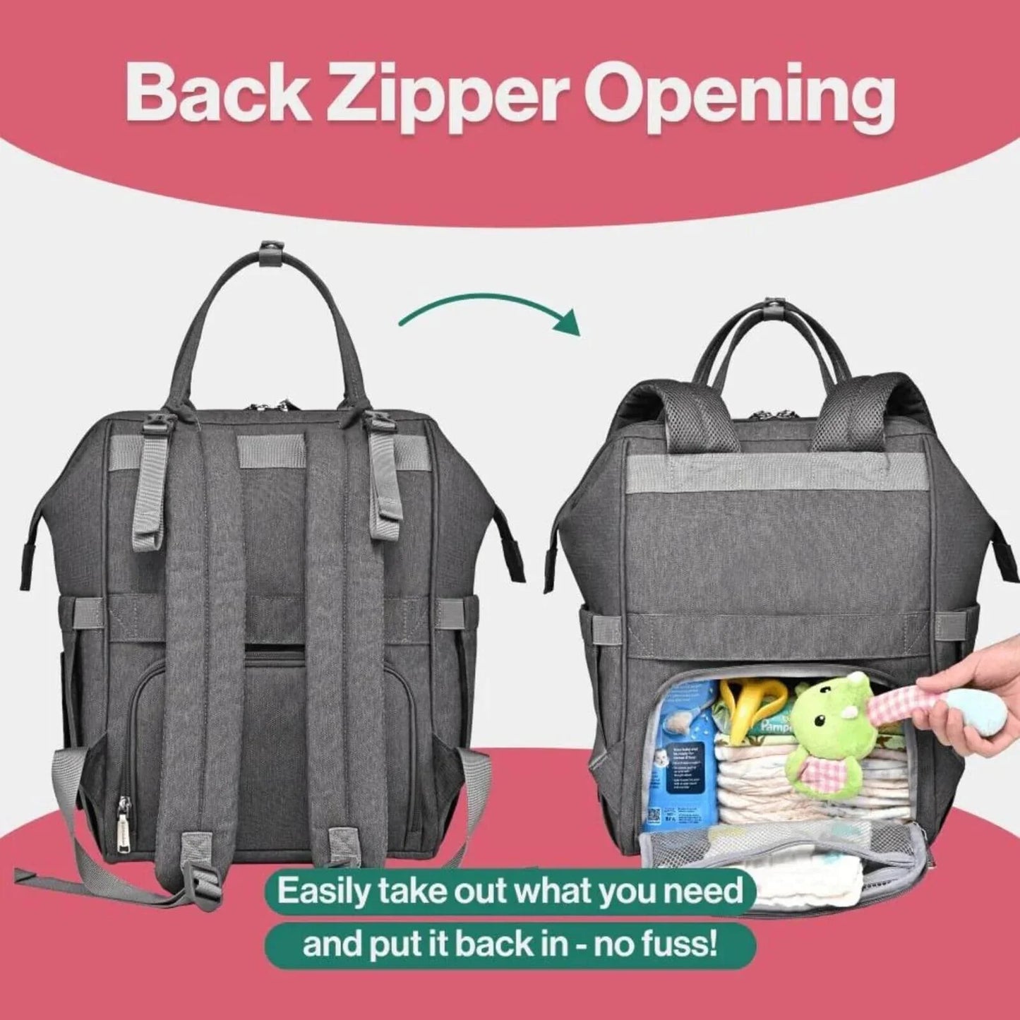 BabbleRoo Wide Top Nappy Backpack - Dark Grey