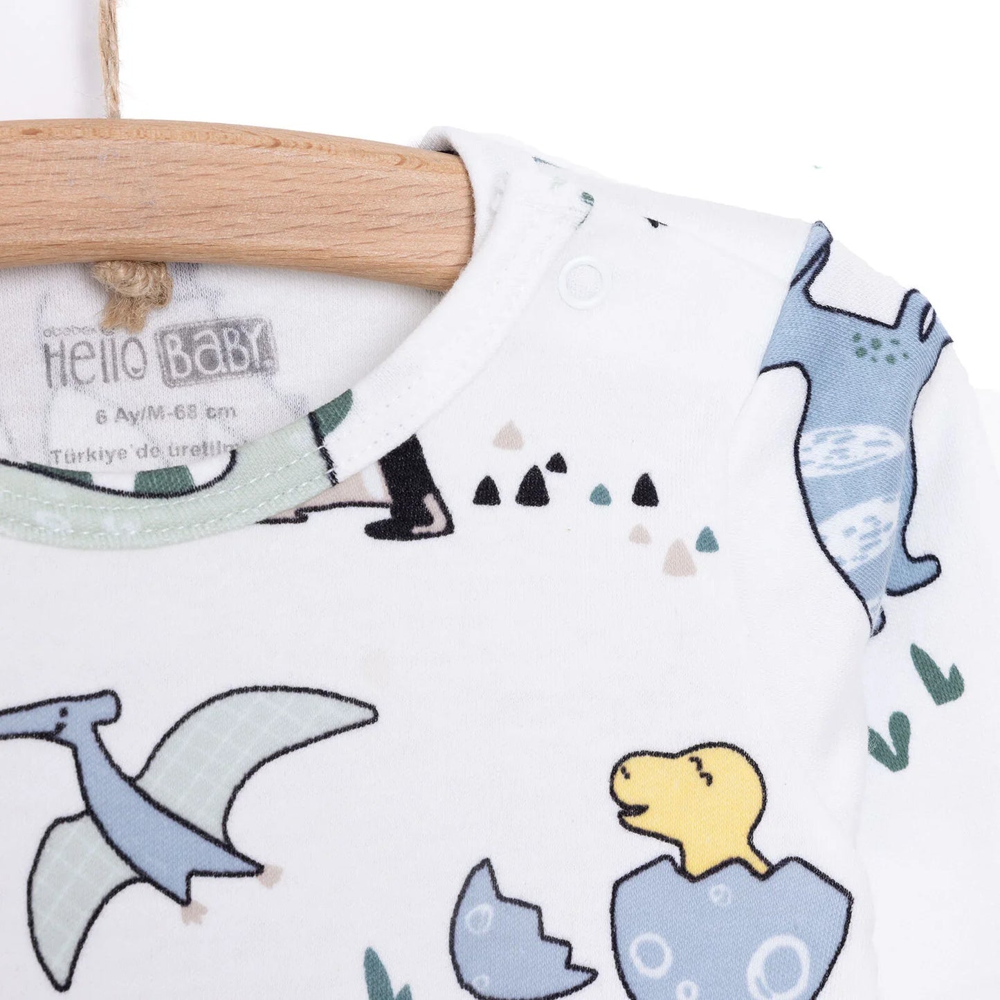 HelloBaby Boy Dino Printed Long Sleeve Bodysuit - White