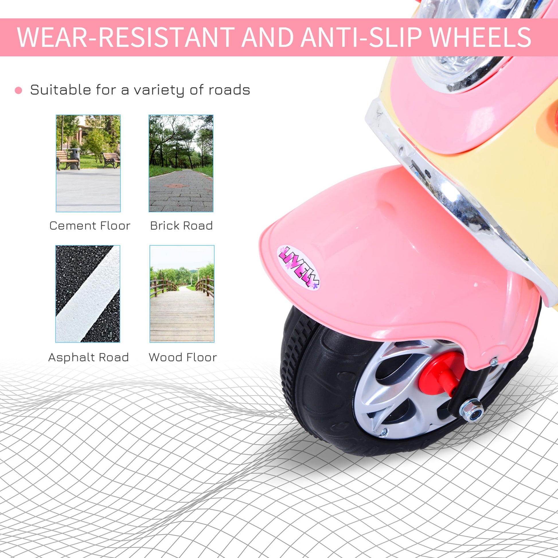 HOMCOM Toy Motorbike Plastic Music Playing Electric Ride-On Motorbike w/ Lights Pink-4