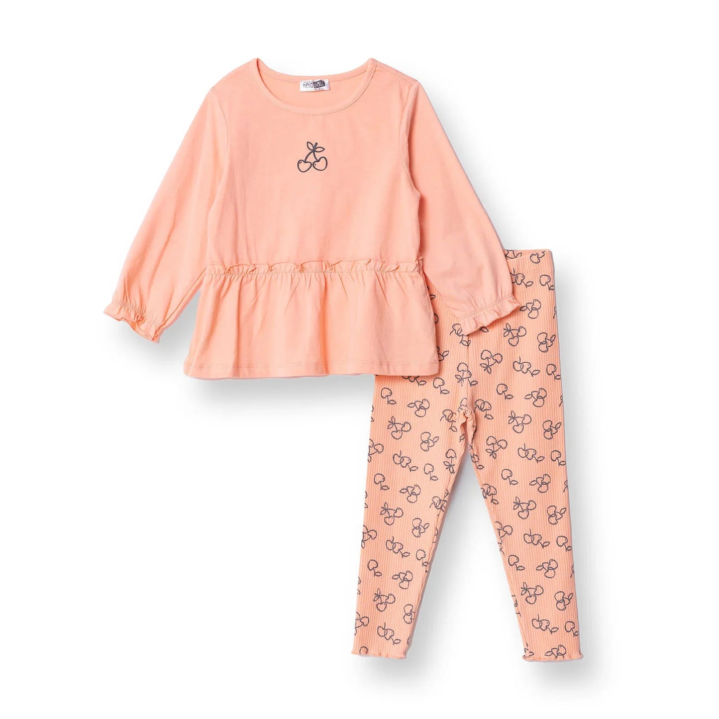 HelloBaby Winter Cherry Blouse-Leggings - Salmon